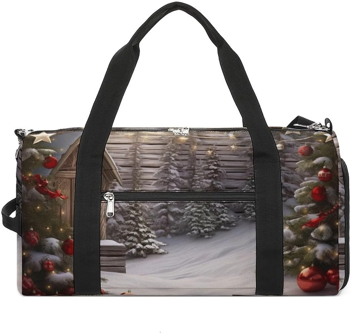 Gym Bag Christmas Wood Duffel Bag for Men Women Overnight Bag with Shoe Compartment Workout Bags