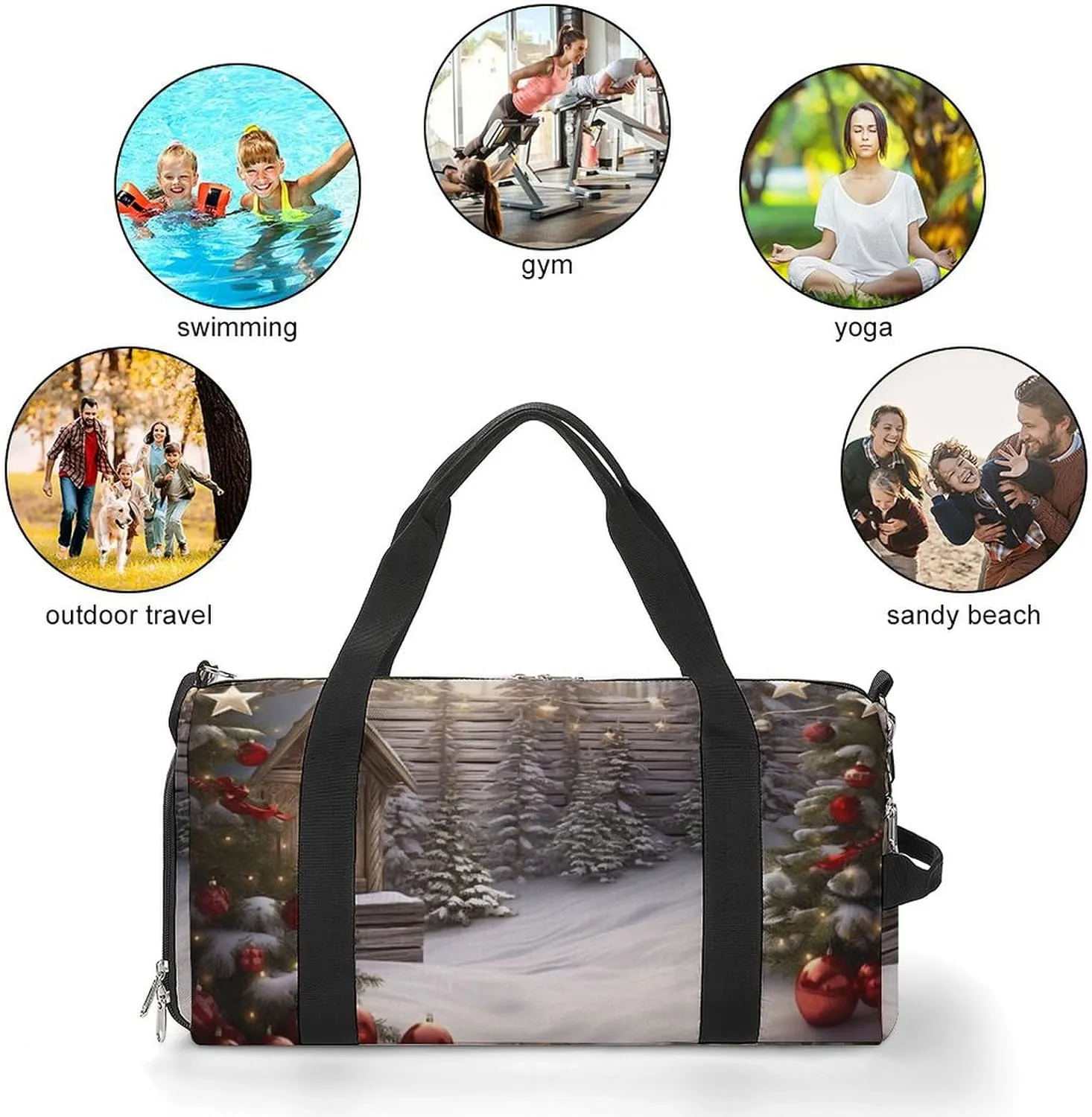 Gym Bag Christmas Wood Duffel Bag for Men Women Overnight Bag with Shoe Compartment Workout Bags