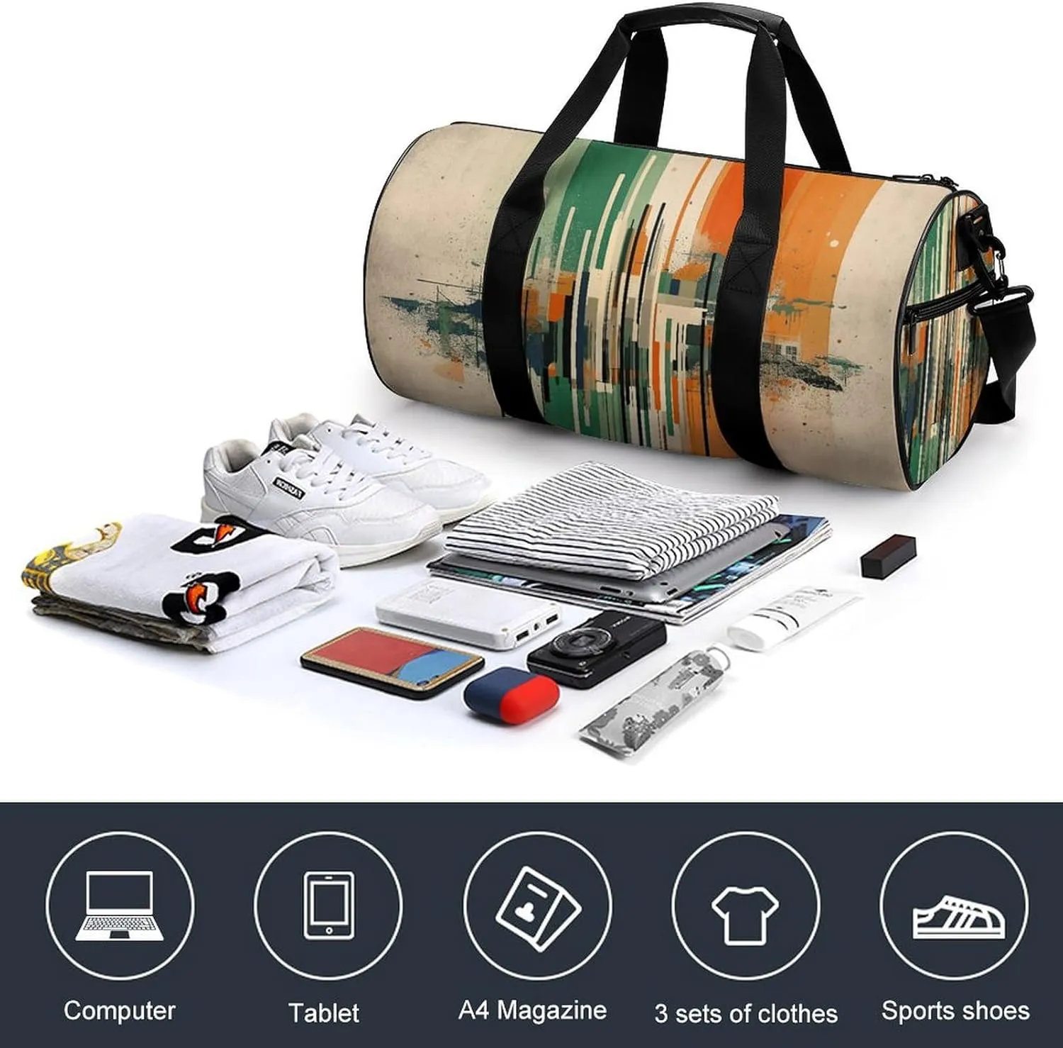 Gym Bag Complex Patterns Duffel Bag for Men Women Overnight Bag with Shoe Compartment Workout Bags