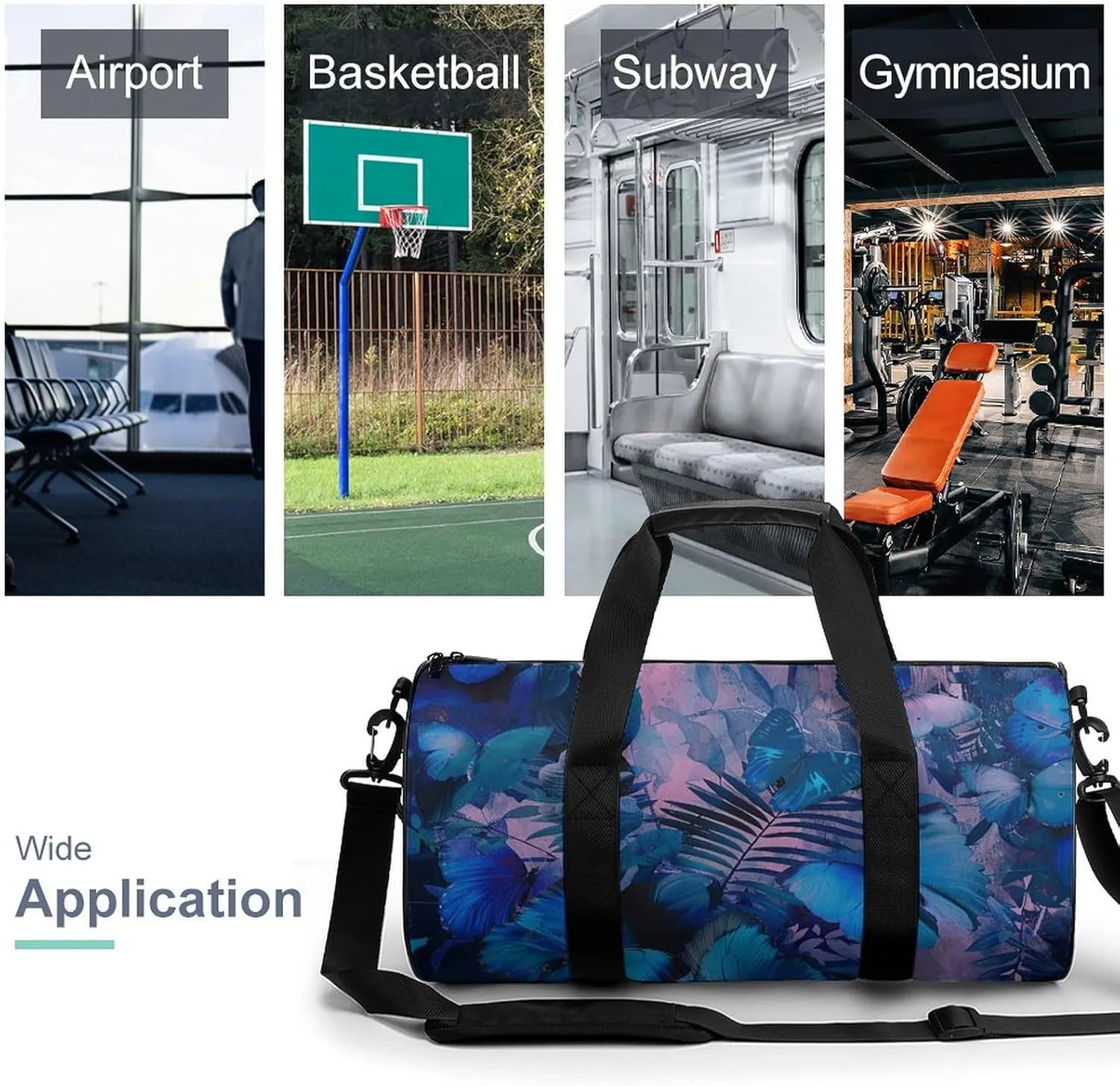 Gym Bag Dark Blue Butterfly Duffel Bag for Men Women Overnight Bag with Shoe Compartment Workout Bags