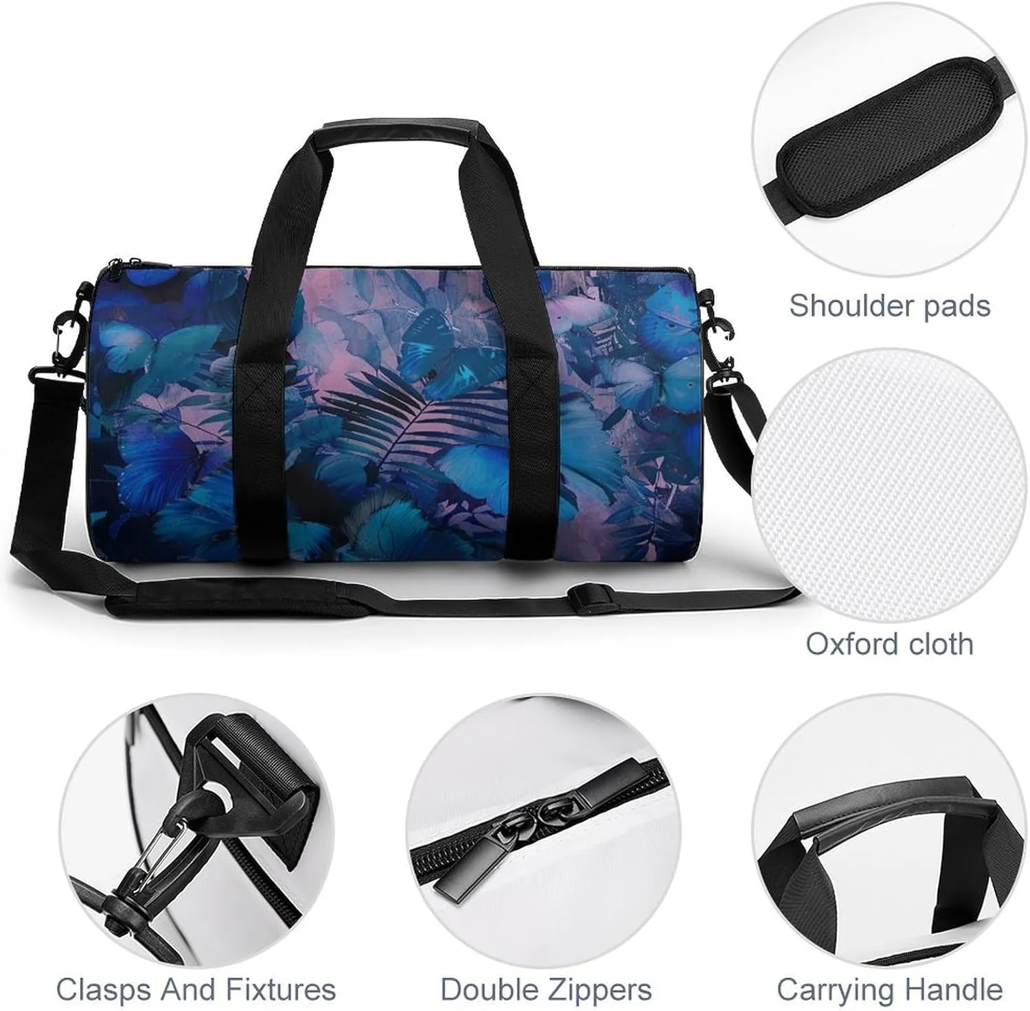 Gym Bag Dark Blue Butterfly Duffel Bag for Men Women Overnight Bag with Shoe Compartment Workout Bags