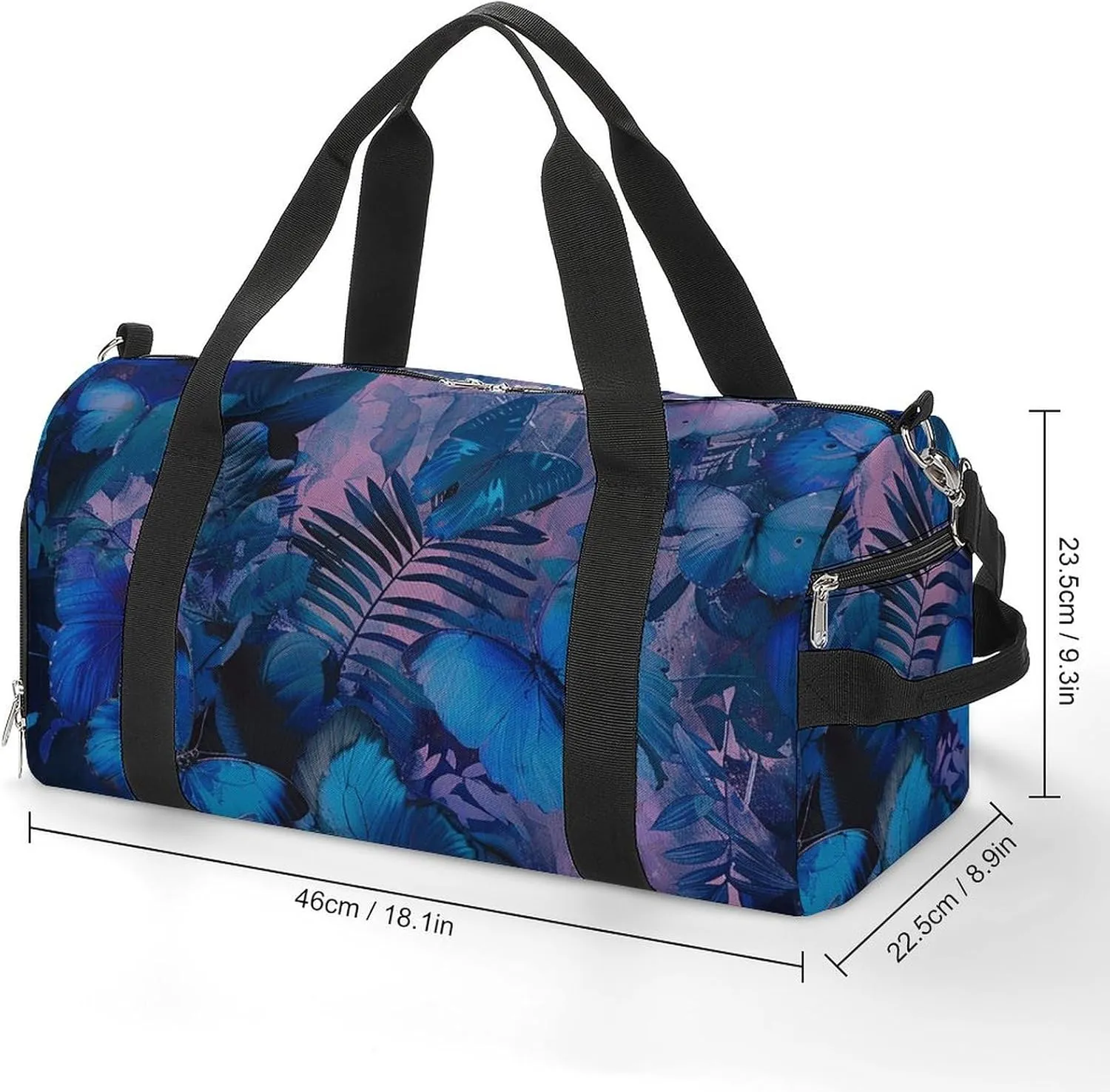 Gym Bag Dark Blue Butterfly Duffel Bag for Men Women Overnight Bag with Shoe Compartment Workout Bags