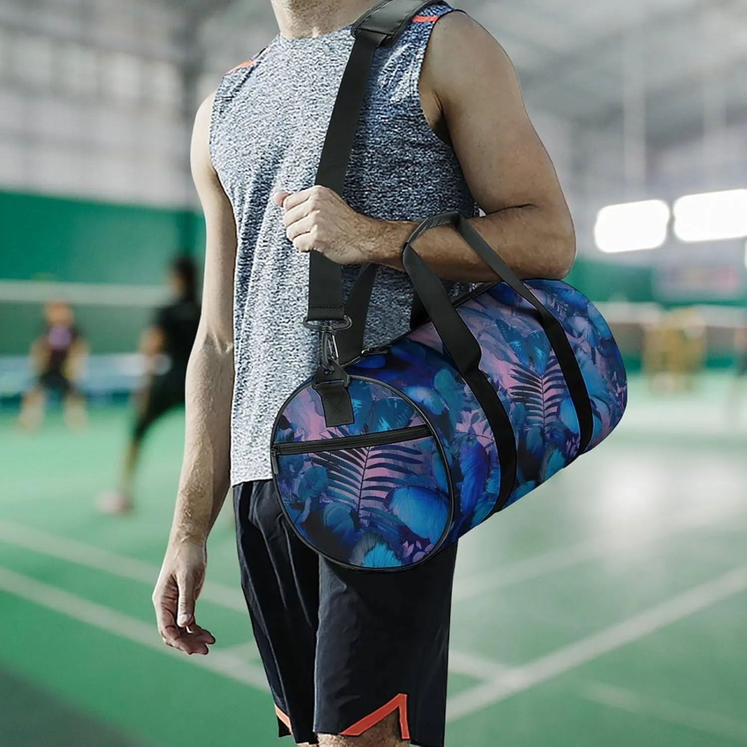Gym Bag Dark Blue Butterfly Duffel Bag for Men Women Overnight Bag with Shoe Compartment Workout Bags