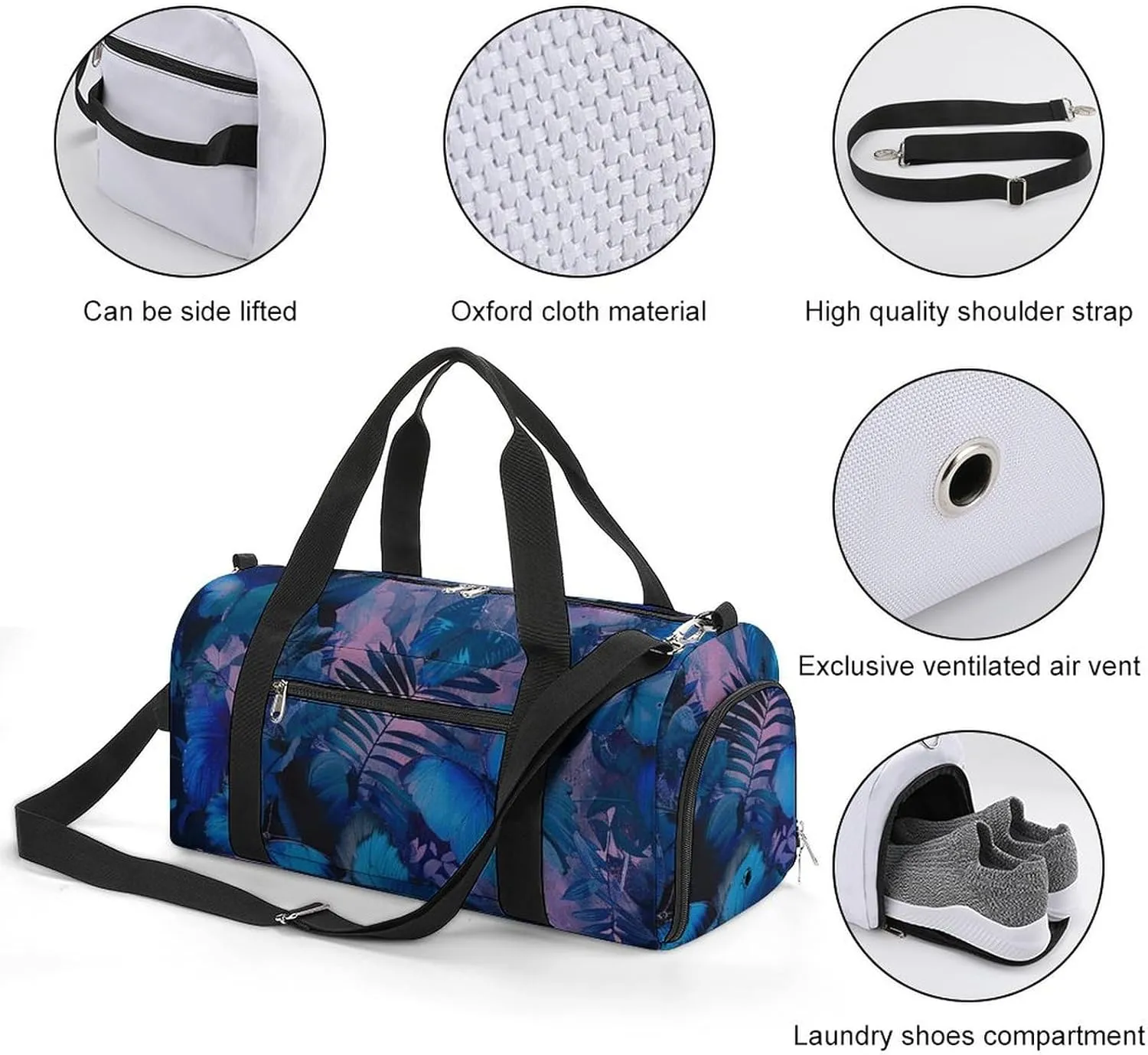 Gym Bag Dark Blue Butterfly Duffel Bag for Men Women Overnight Bag with Shoe Compartment Workout Bags