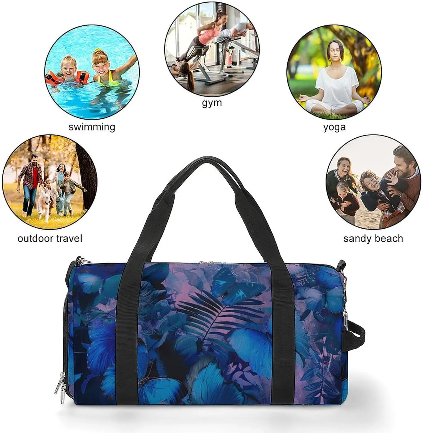 Gym Bag Dark Blue Butterfly Duffel Bag for Men Women Overnight Bag with Shoe Compartment Workout Bags