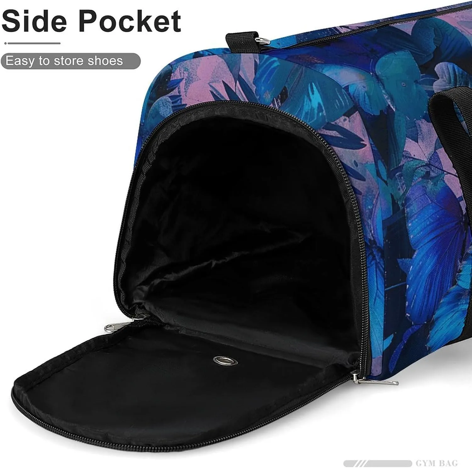 Gym Bag Dark Blue Butterfly Duffel Bag for Men Women Overnight Bag with Shoe Compartment Workout Bags