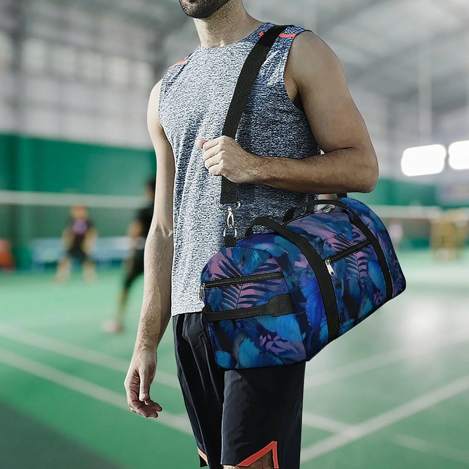 Gym Bag Dark Blue Butterfly Duffel Bag for Men Women Overnight Bag with Shoe Compartment Workout Bags