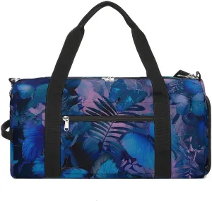 Gym Bag Dark Blue Butterfly Duffel Bag for Men Women Overnight Bag with Shoe Compartment Workout Bags