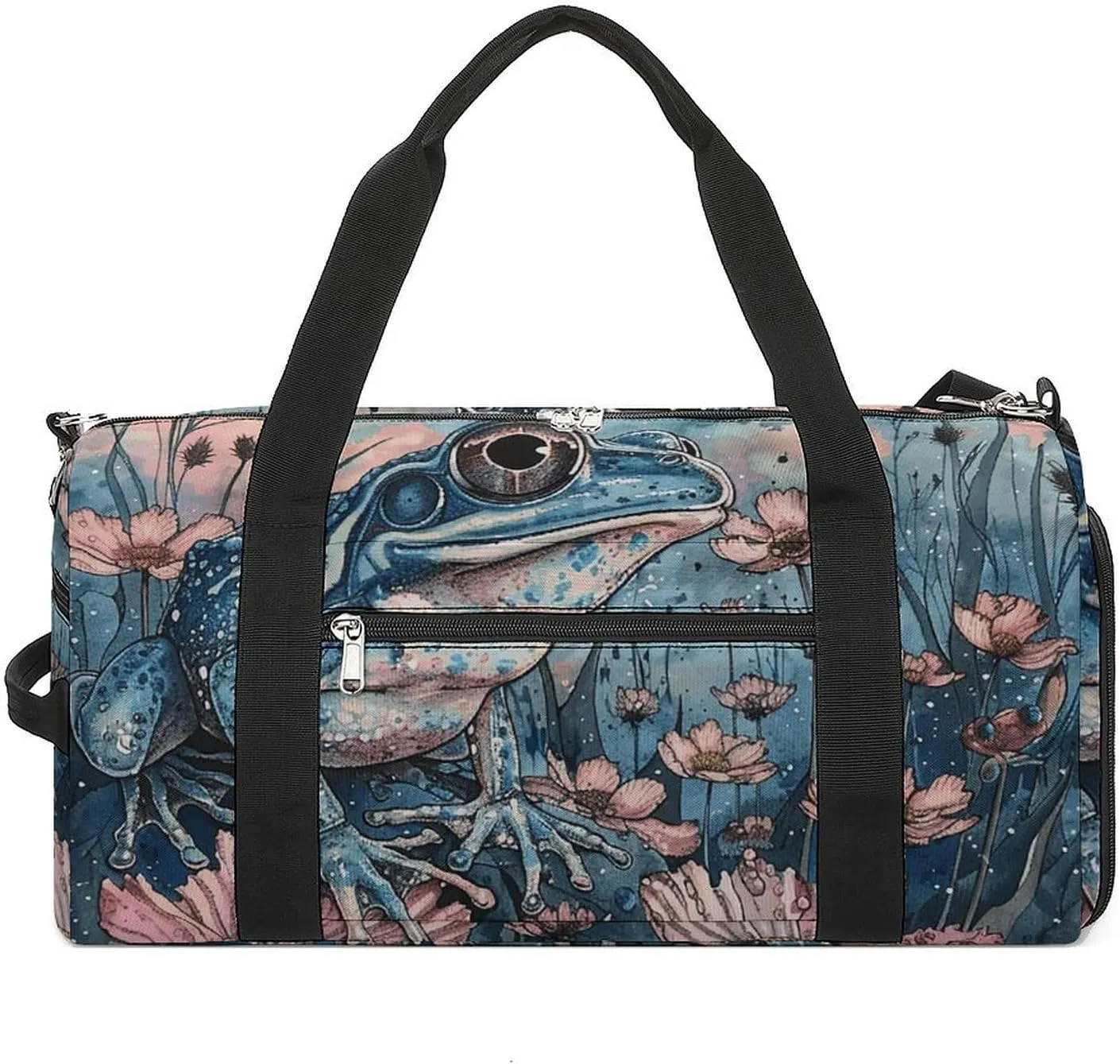 Gym Bag Dark Blue Landscape Pattern Duffel Bag for Men Women Overnight Bag with Shoe Compartment Workout Bags