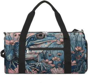 Gym Bag Dark Blue Landscape Pattern Duffel Bag for Men Women Overnight Bag with Shoe Compartment Workout Bags