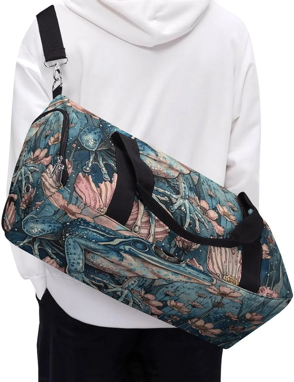 Gym Bag Dark Blue Landscape Pattern Duffel Bag for Men Women Overnight Bag with Shoe Compartment Workout Bags