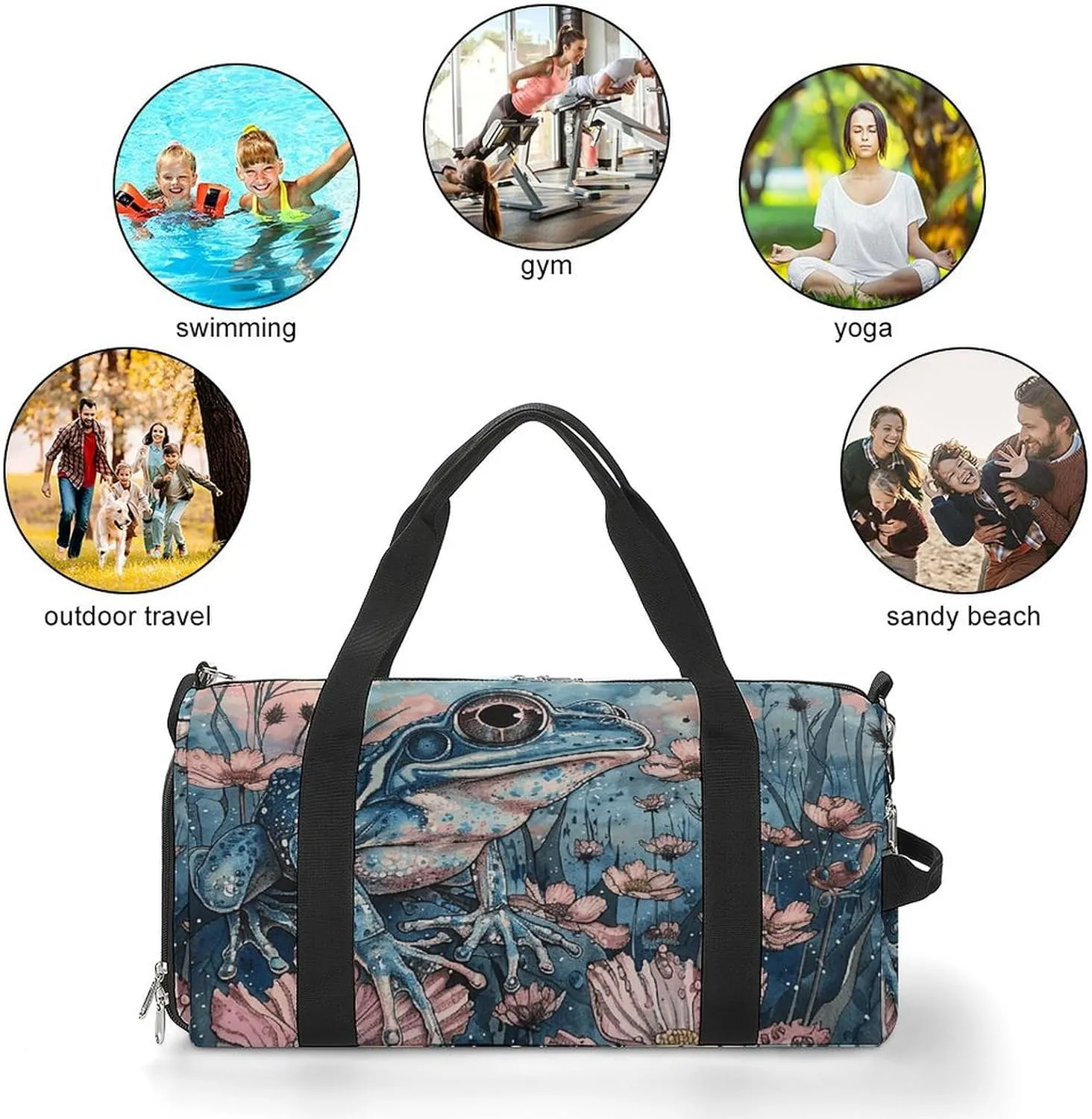 Gym Bag Dark Blue Landscape Pattern Duffel Bag for Men Women Overnight Bag with Shoe Compartment Workout Bags