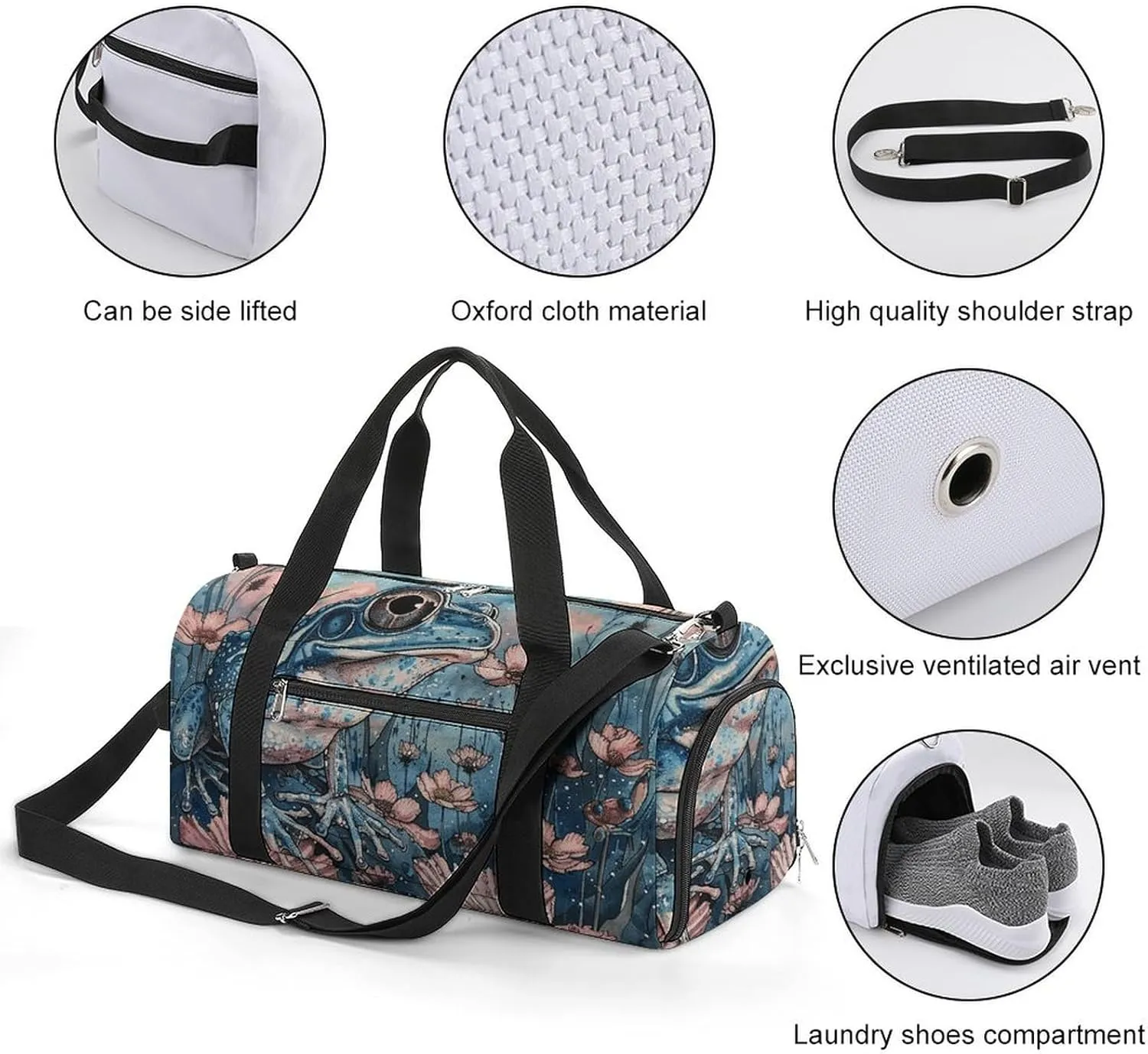 Gym Bag Dark Blue Landscape Pattern Duffel Bag for Men Women Overnight Bag with Shoe Compartment Workout Bags