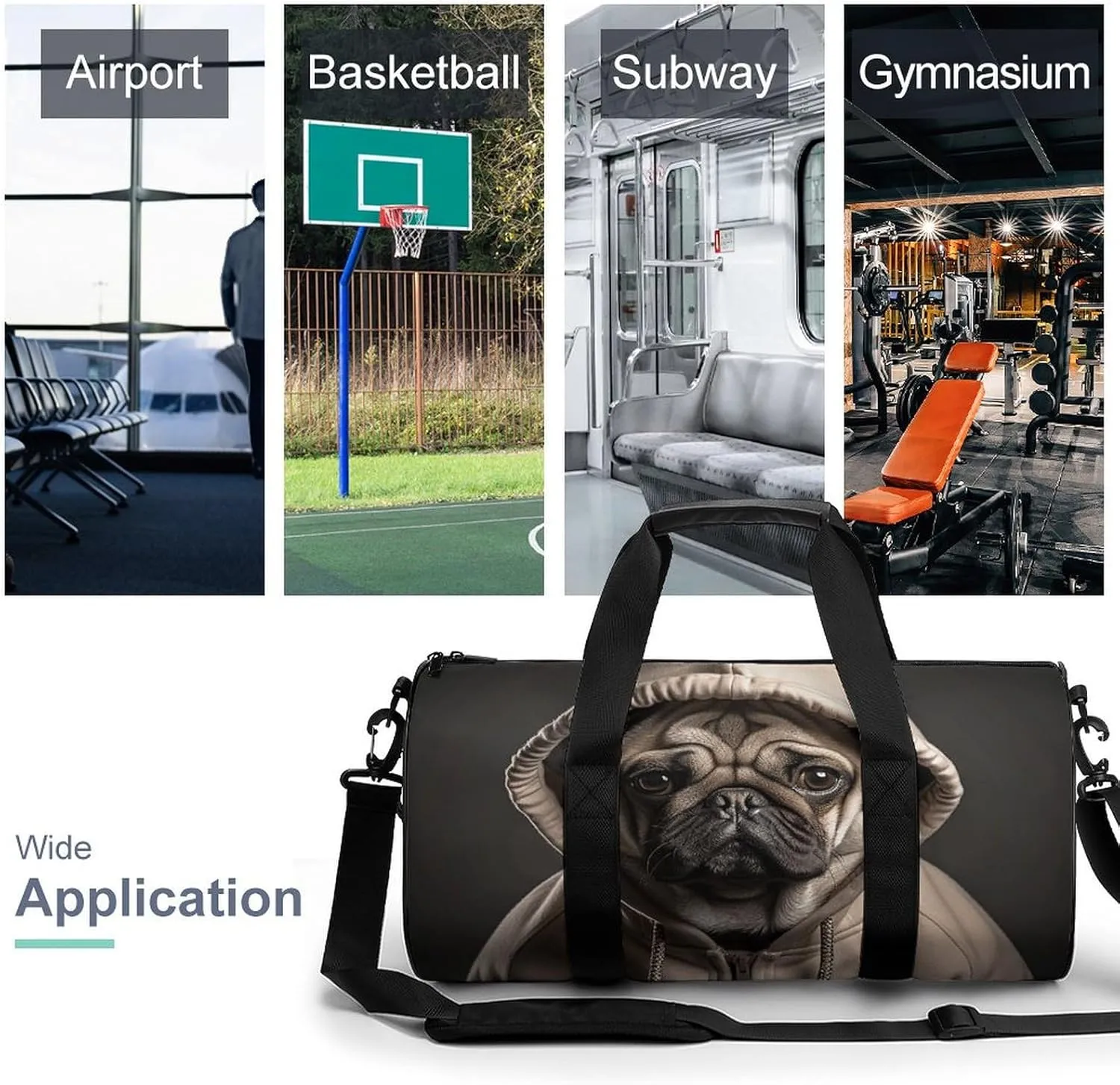 Gym Bag Dog Wearing Hat Duffel Bag for Men Women Overnight Bag with Shoe Compartment Workout Bags