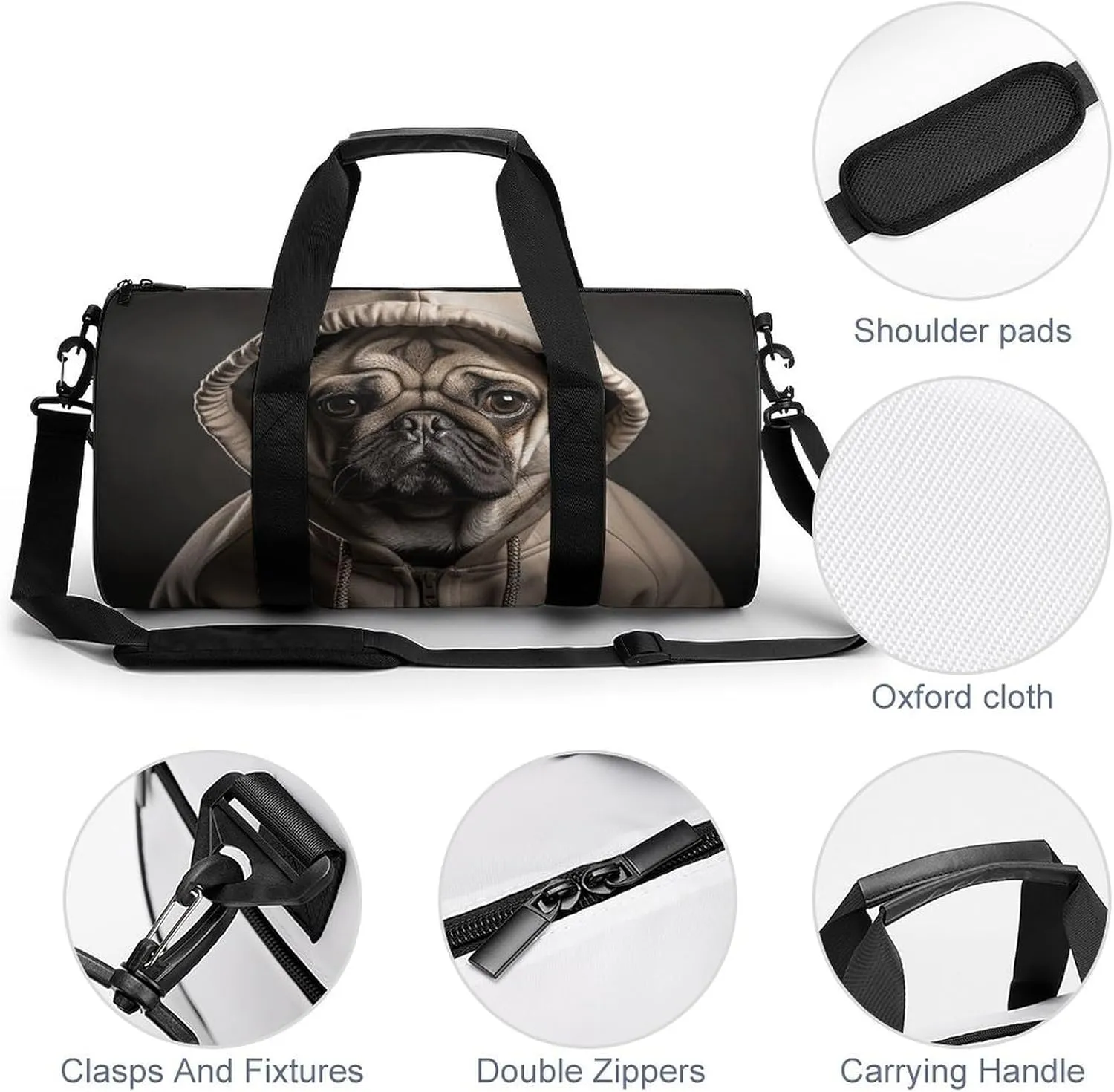 Gym Bag Dog Wearing Hat Duffel Bag for Men Women Overnight Bag with Shoe Compartment Workout Bags