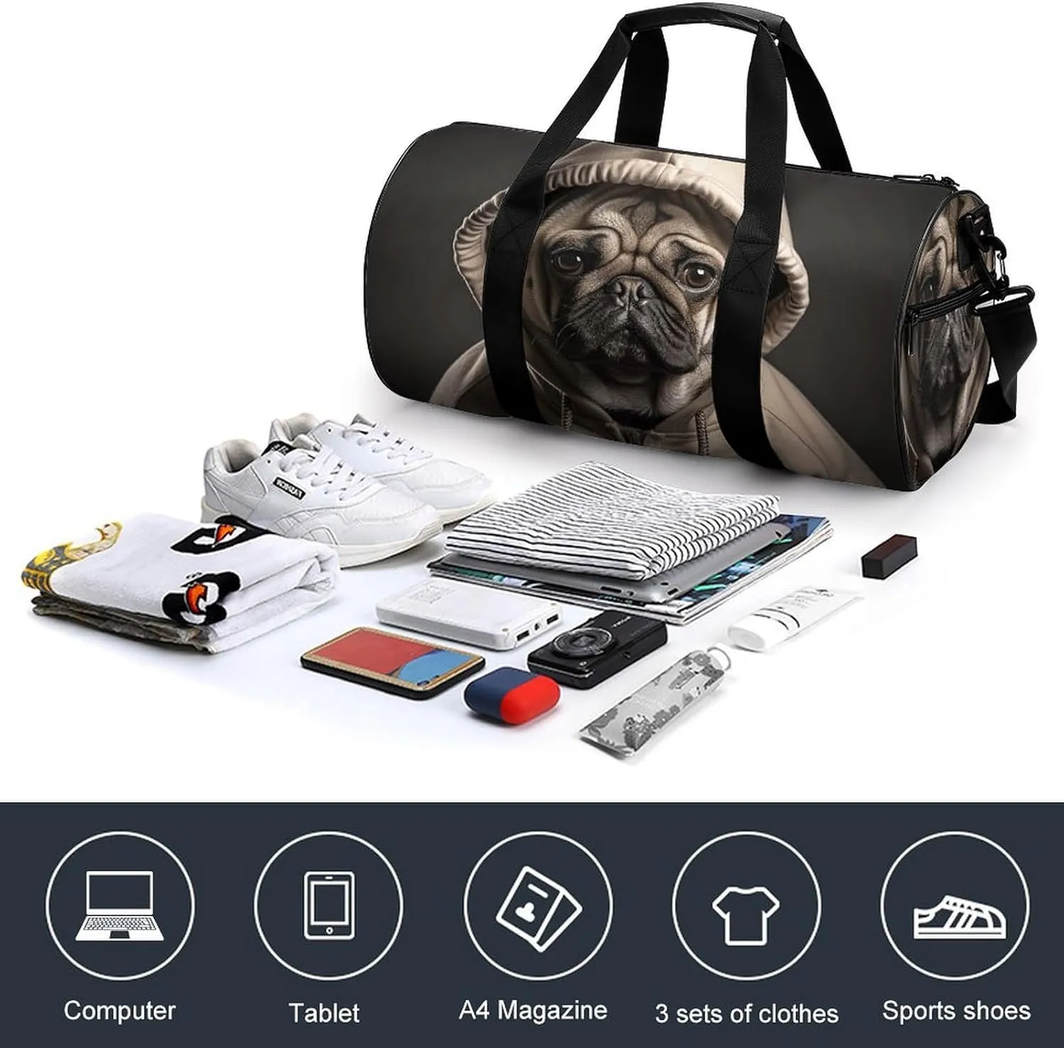 Gym Bag Dog Wearing Hat Duffel Bag for Men Women Overnight Bag with Shoe Compartment Workout Bags