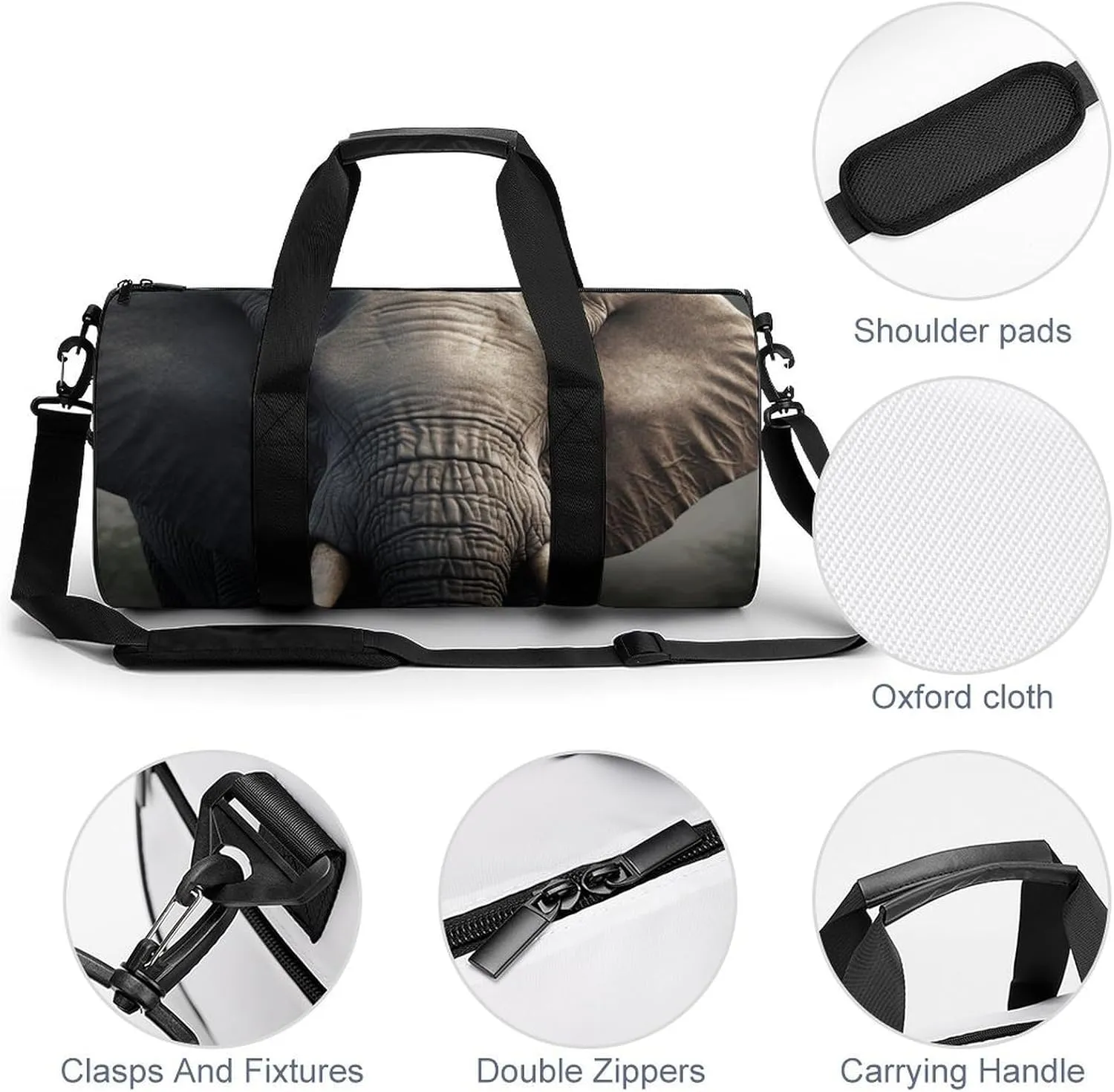 Gym Bag Elephant Image Duffel Bag for Men Women Overnight Bag with Shoe Compartment Workout Bags
