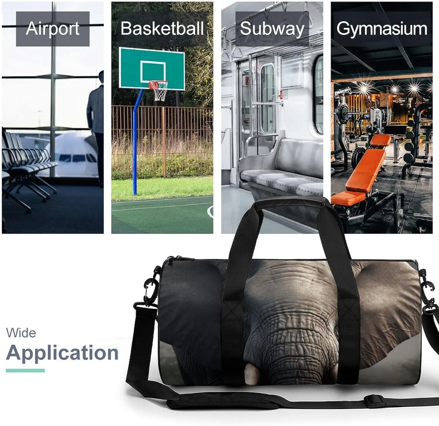 Gym Bag Elephant Image Duffel Bag for Men Women Overnight Bag with Shoe Compartment Workout Bags