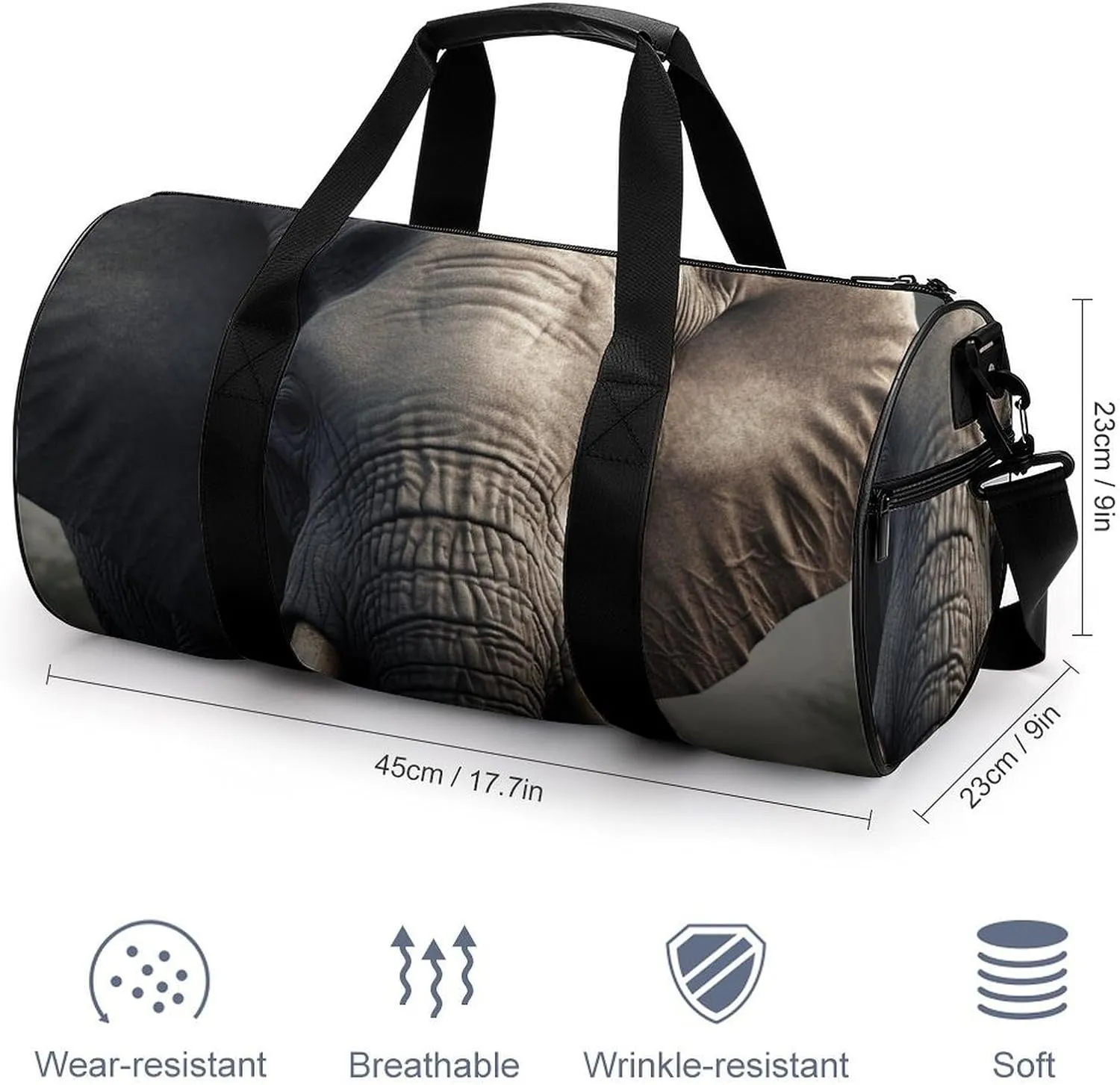 Gym Bag Elephant Image Duffel Bag for Men Women Overnight Bag with Shoe Compartment Workout Bags