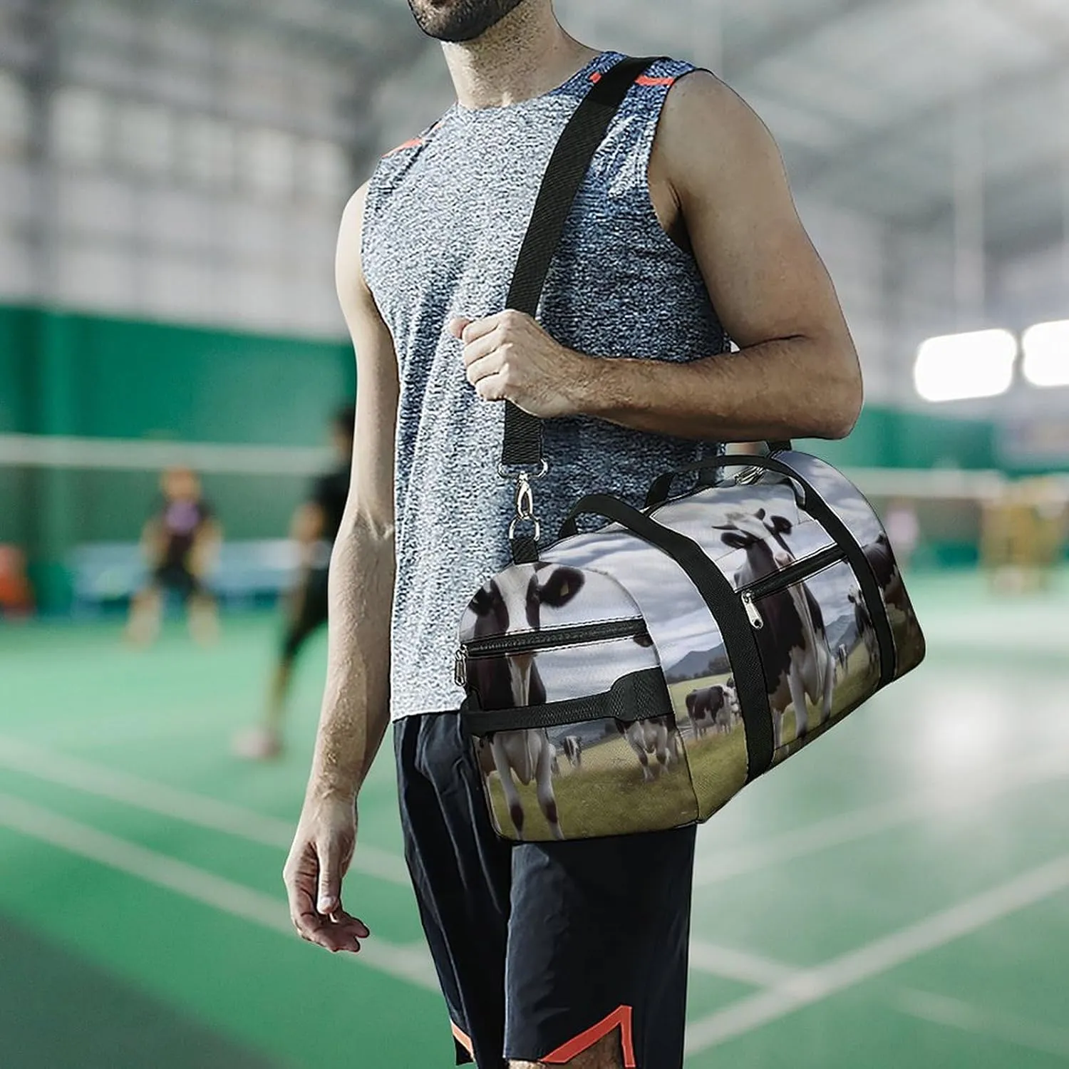 Gym Bag Farm Cow Pictures Duffel Bag for Men Women Overnight Bag with Shoe Compartment Workout Bags