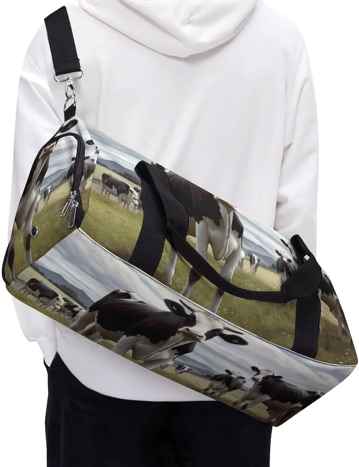 Gym Bag Farm Cow Pictures Duffel Bag for Men Women Overnight Bag with Shoe Compartment Workout Bags