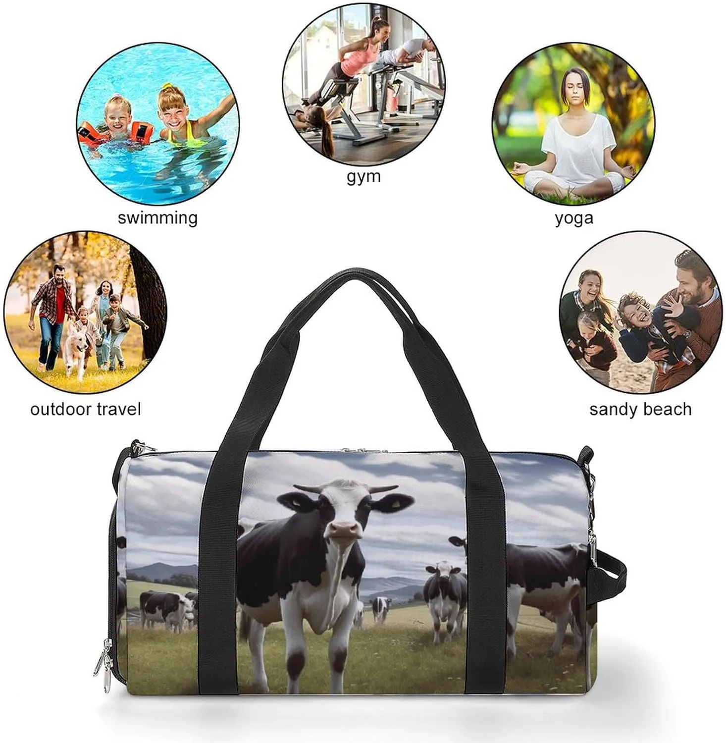 Gym Bag Farm Cow Pictures Duffel Bag for Men Women Overnight Bag with Shoe Compartment Workout Bags