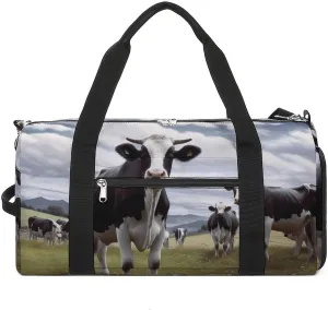Gym Bag Farm Cow Pictures Duffel Bag for Men Women Overnight Bag with Shoe Compartment Workout Bags