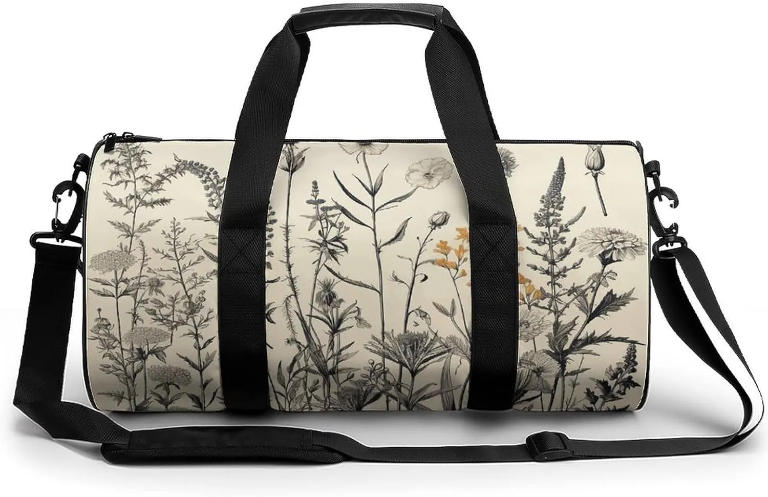 Gym Bag Floral Herbs Botanical Engraving Duffel Bag for Men Women Overnight Bag with Shoe Compartment Workout Bags