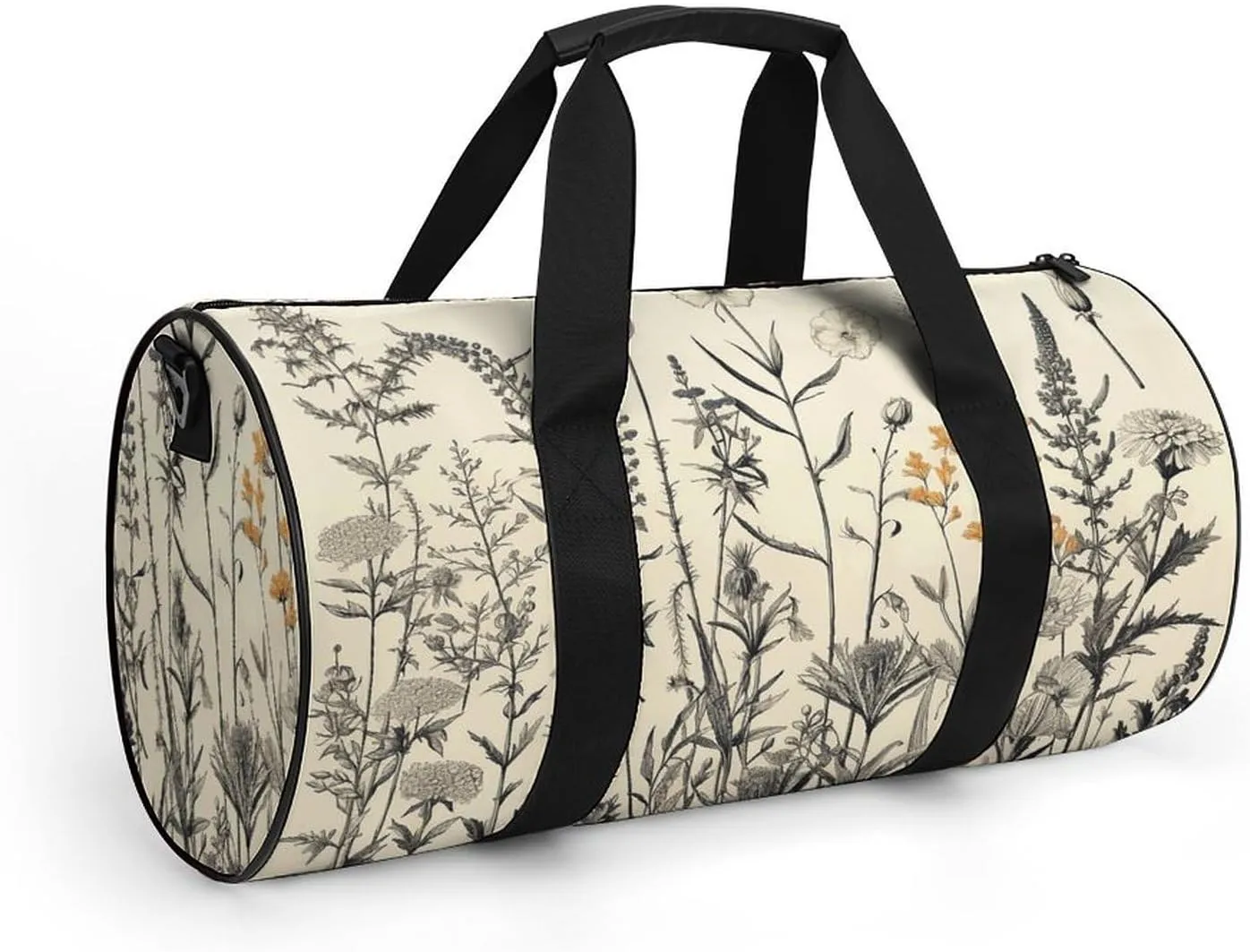 Gym Bag Floral Herbs Botanical Engraving Duffel Bag for Men Women Overnight Bag with Shoe Compartment Workout Bags