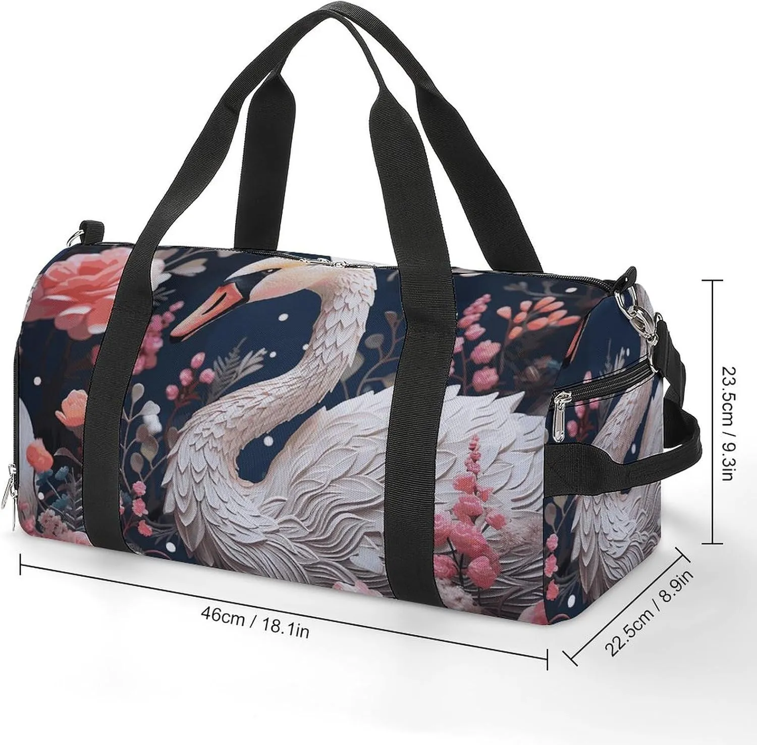 Gym Bag Floral Swan Duffel Bag for Men Women Overnight Bag with Shoe Compartment Workout Bags