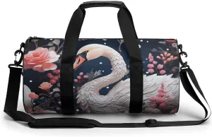 Gym Bag Floral Swan Duffel Bag for Men Women Overnight Bag with Shoe Compartment Workout Bags