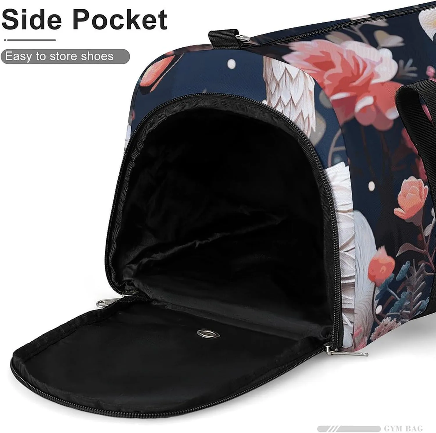 Gym Bag Floral Swan Duffel Bag for Men Women Overnight Bag with Shoe Compartment Workout Bags