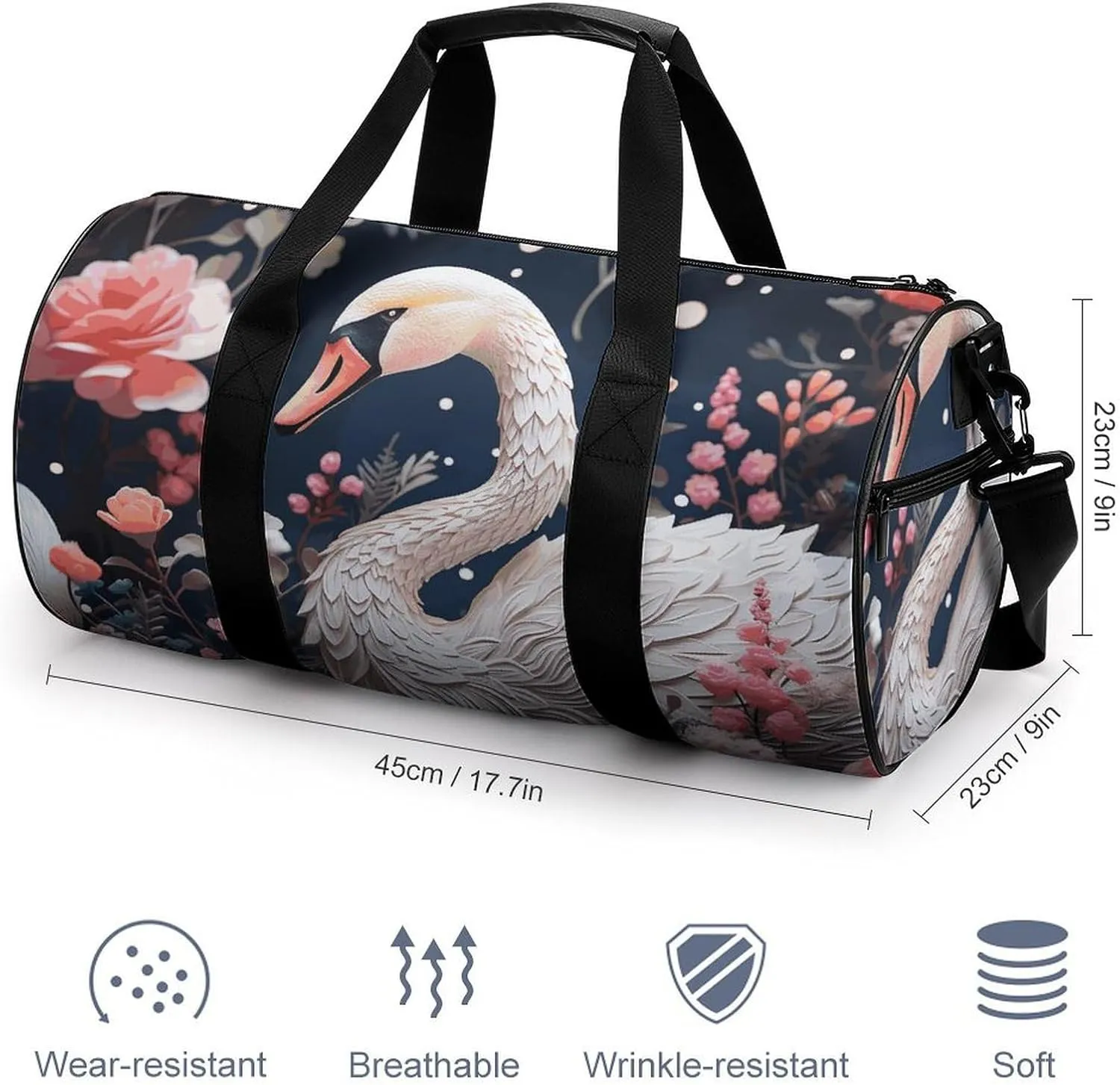 Gym Bag Floral Swan Duffel Bag for Men Women Overnight Bag with Shoe Compartment Workout Bags