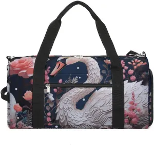 Gym Bag Floral Swan Duffel Bag for Men Women Overnight Bag with Shoe Compartment Workout Bags