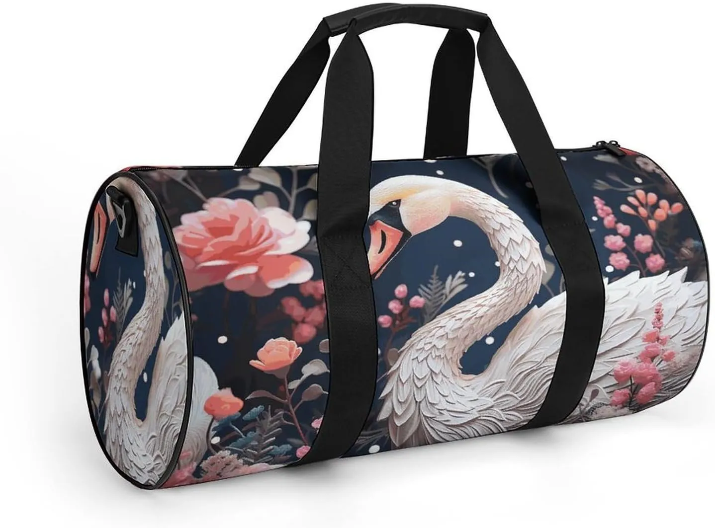 Gym Bag Floral Swan Duffel Bag for Men Women Overnight Bag with Shoe Compartment Workout Bags