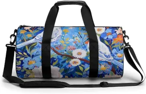 Gym Bag Flowers And White Birds Duffel Bag for Men Women Overnight Bag with Shoe Compartment Workout Bags
