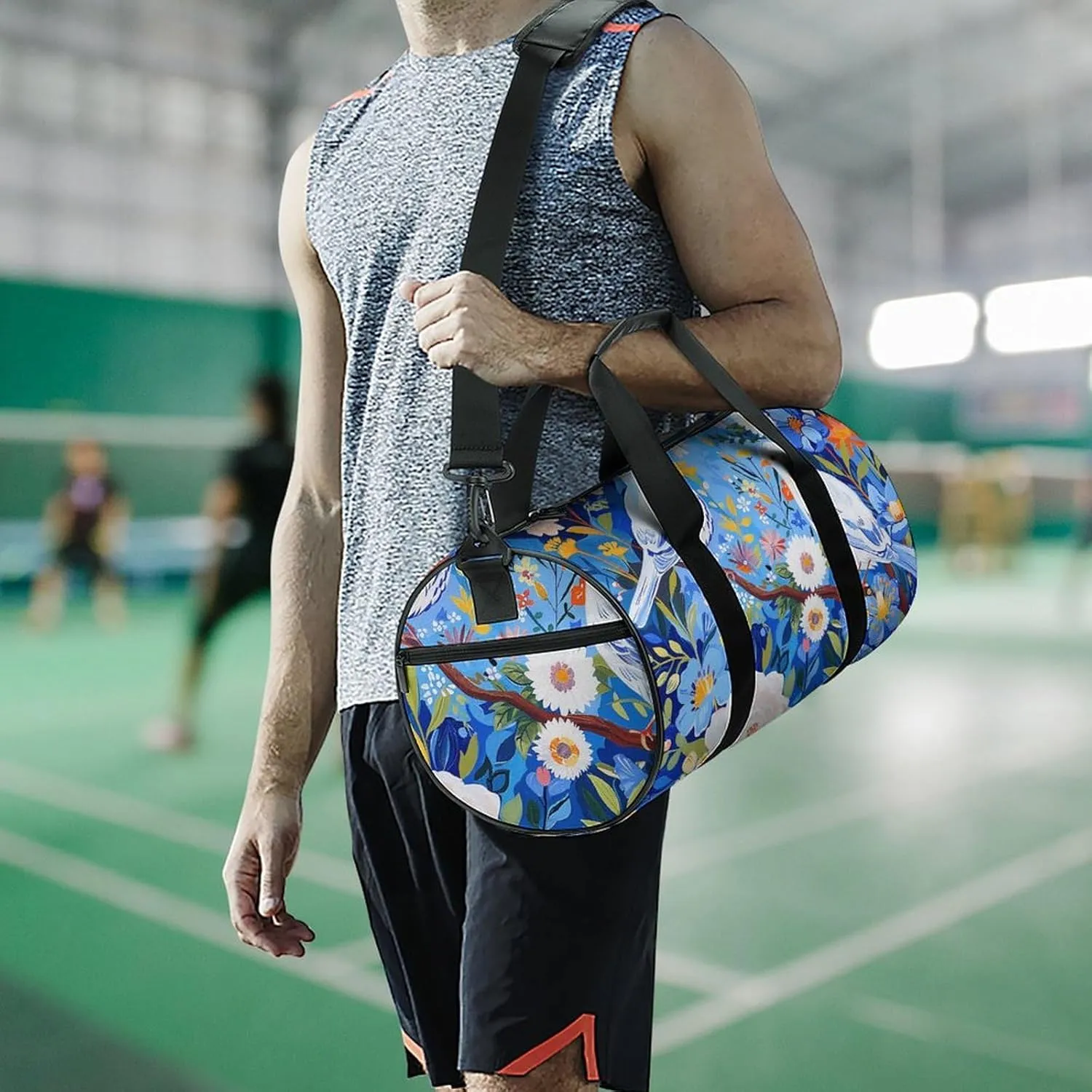 Gym Bag Flowers And White Birds Duffel Bag for Men Women Overnight Bag with Shoe Compartment Workout Bags