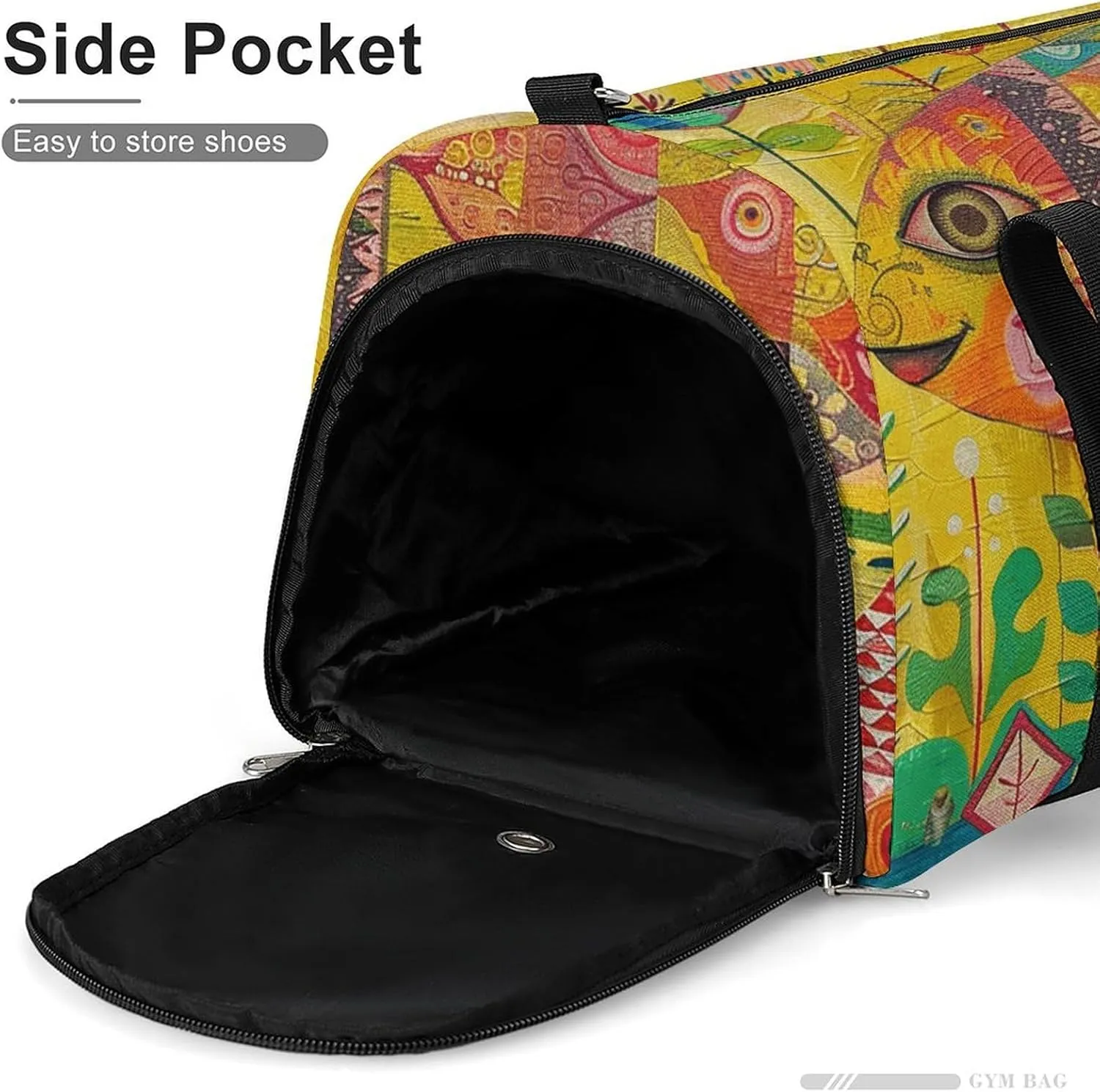 Gym Bag Folk Style Fish Duffel Bag for Men Women Overnight Bag with Shoe Compartment Workout Bags