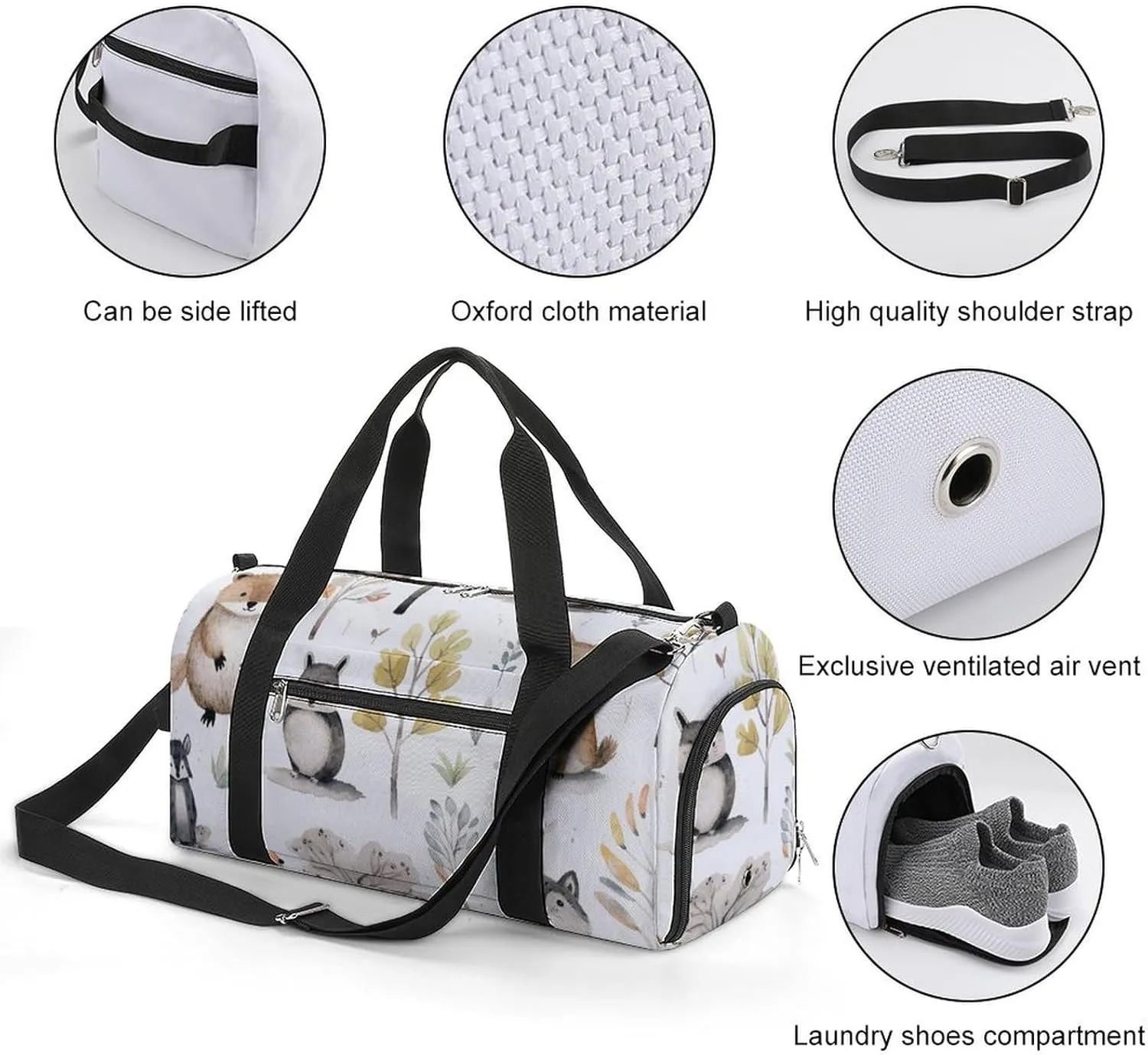 Gym Bag Forest Creatures Duffel Bag for Men Women Overnight Bag with Shoe Compartment Workout Bags