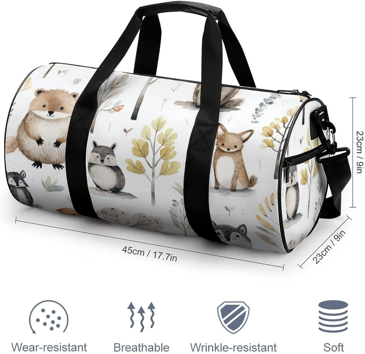 Gym Bag Forest Creatures Duffel Bag for Men Women Overnight Bag with Shoe Compartment Workout Bags