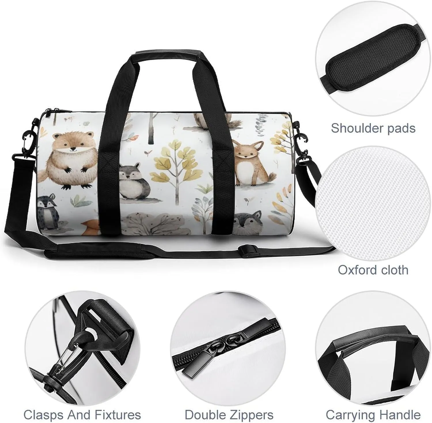 Gym Bag Forest Creatures Duffel Bag for Men Women Overnight Bag with Shoe Compartment Workout Bags