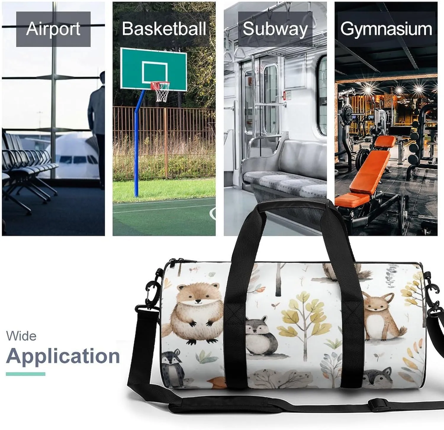 Gym Bag Forest Creatures Duffel Bag for Men Women Overnight Bag with Shoe Compartment Workout Bags
