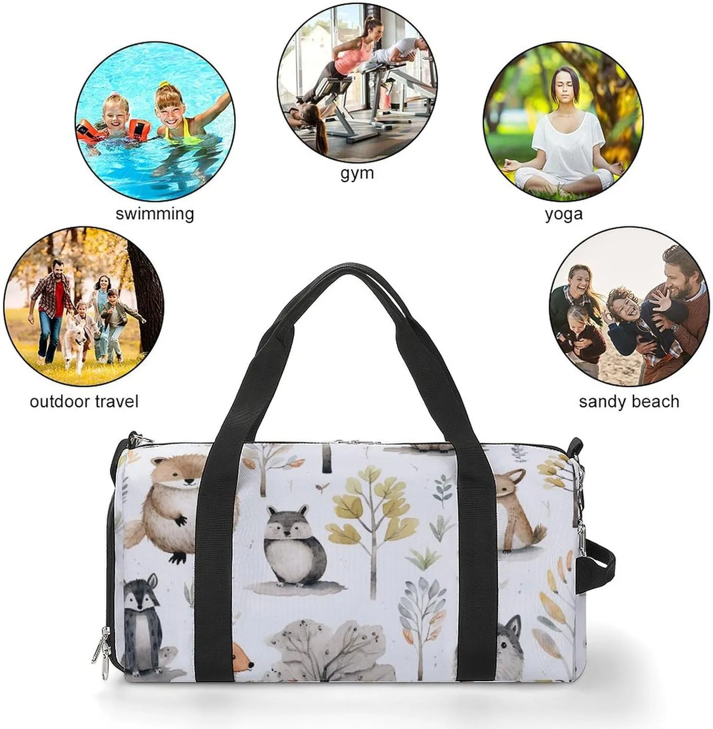 Gym Bag Forest Creatures Duffel Bag for Men Women Overnight Bag with Shoe Compartment Workout Bags