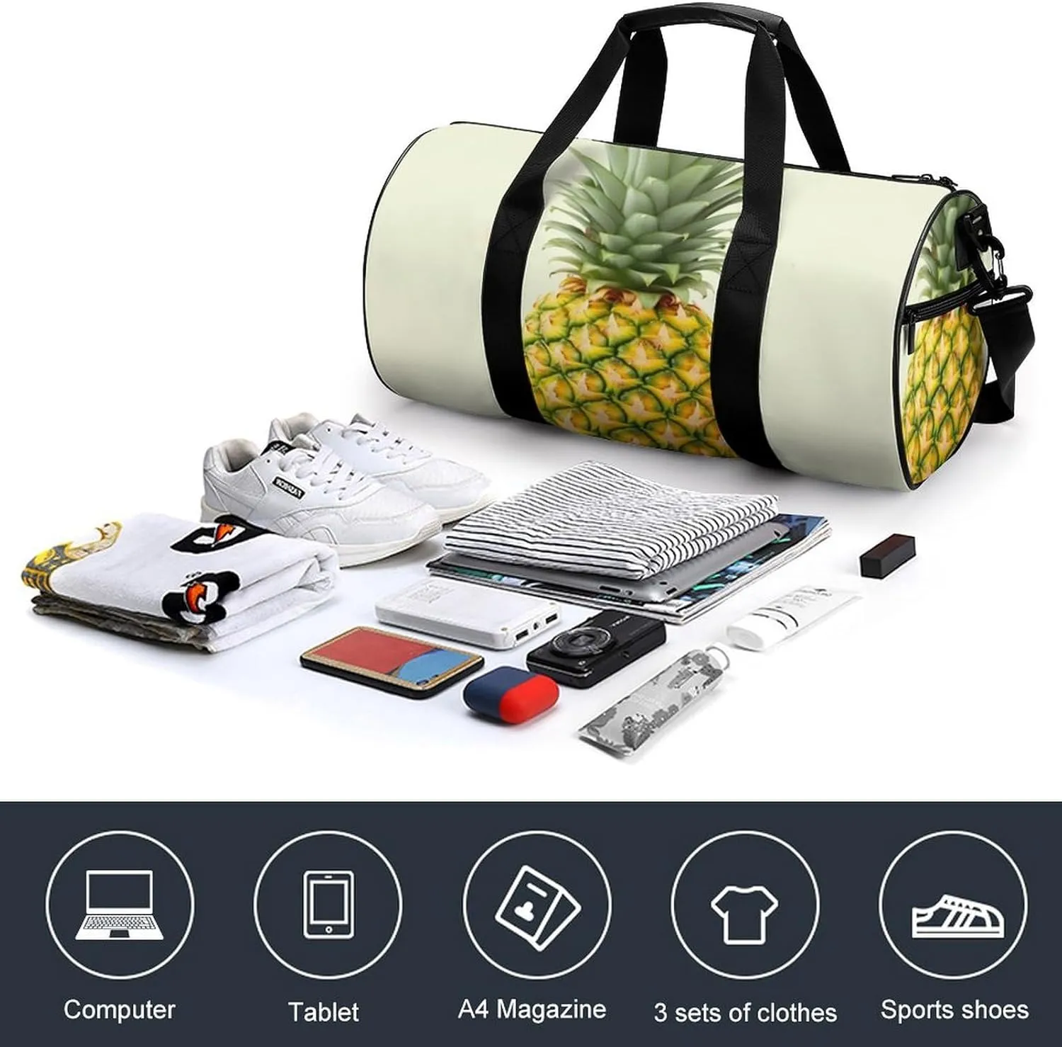 Gym Bag Fresh Pineapple Duffel Bag for Men Women Overnight Bag with Shoe Compartment Workout Bags