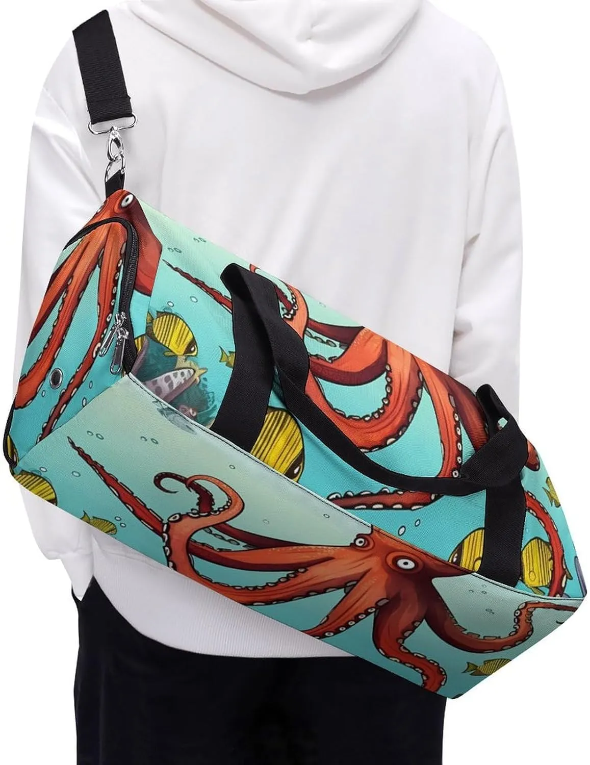 Gym Bag Giant Octopus Duffel Bag for Men Women Overnight Bag with Shoe Compartment Workout Bags