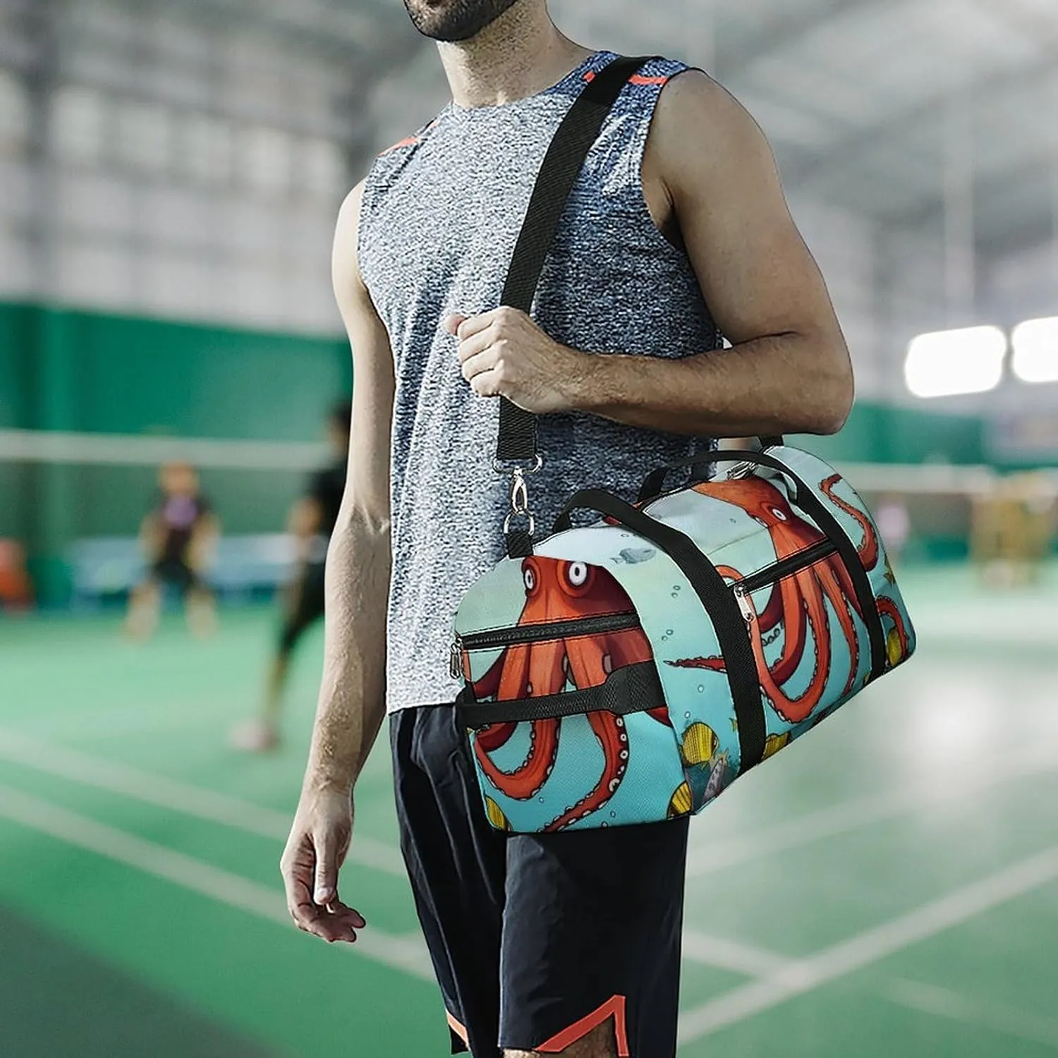 Gym Bag Giant Octopus Duffel Bag for Men Women Overnight Bag with Shoe Compartment Workout Bags