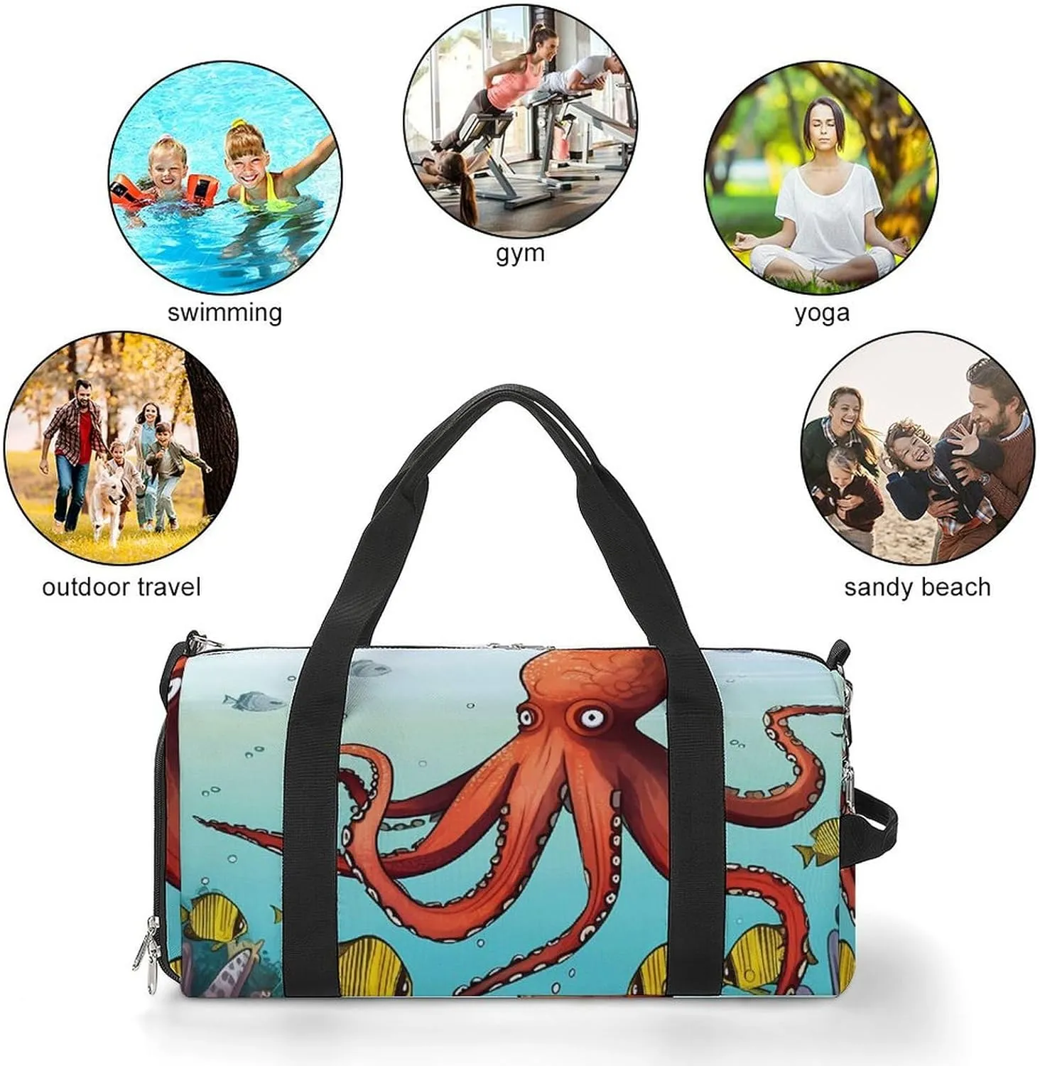 Gym Bag Giant Octopus Duffel Bag for Men Women Overnight Bag with Shoe Compartment Workout Bags
