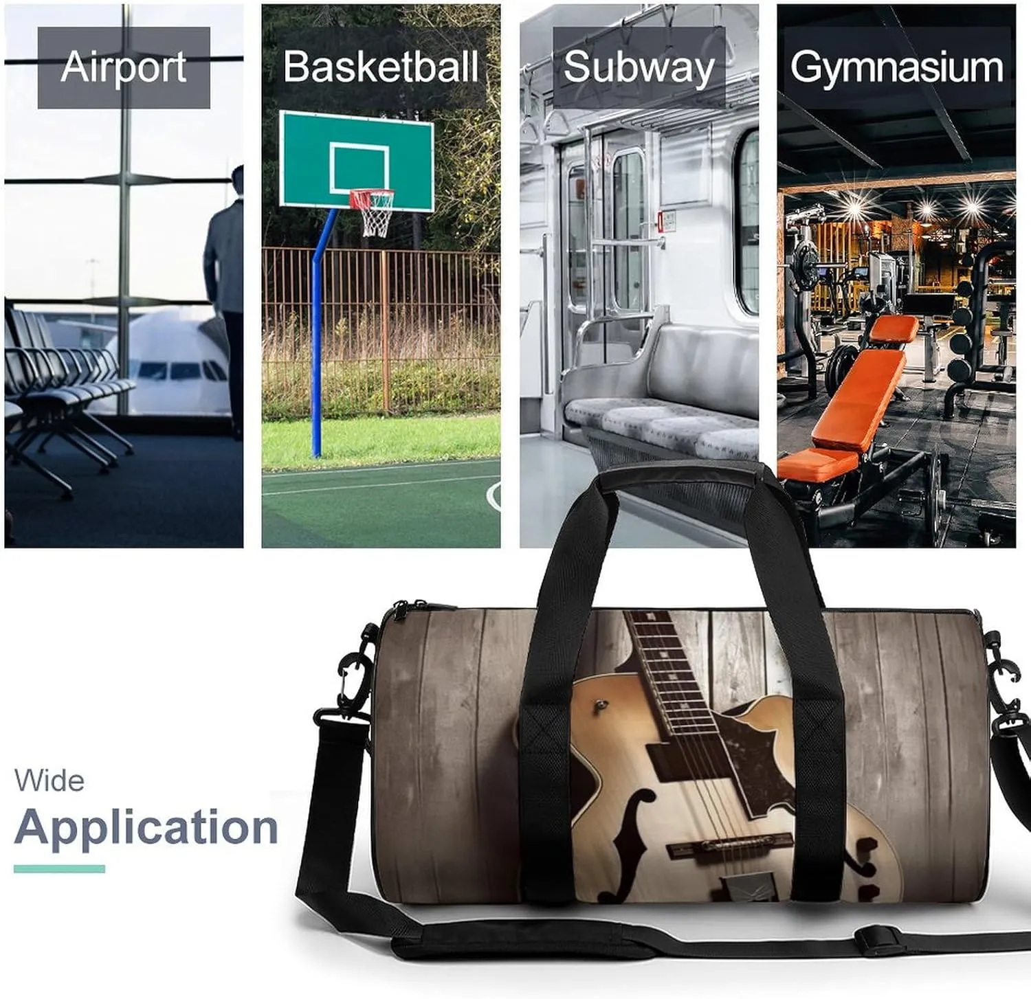 Gym Bag Guitar Pictures Duffel Bag for Men Women Overnight Bag with Shoe Compartment Workout Bags