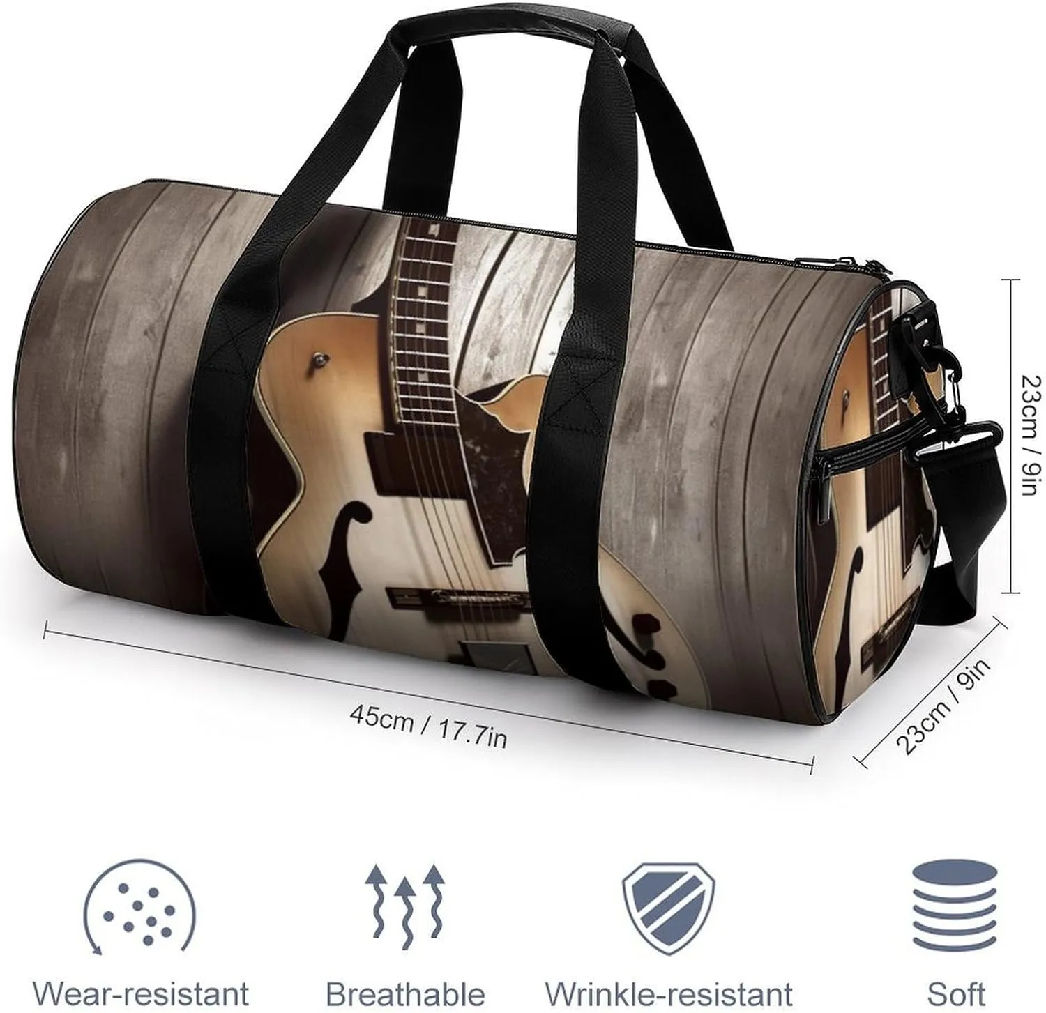 Gym Bag Guitar Pictures Duffel Bag for Men Women Overnight Bag with Shoe Compartment Workout Bags