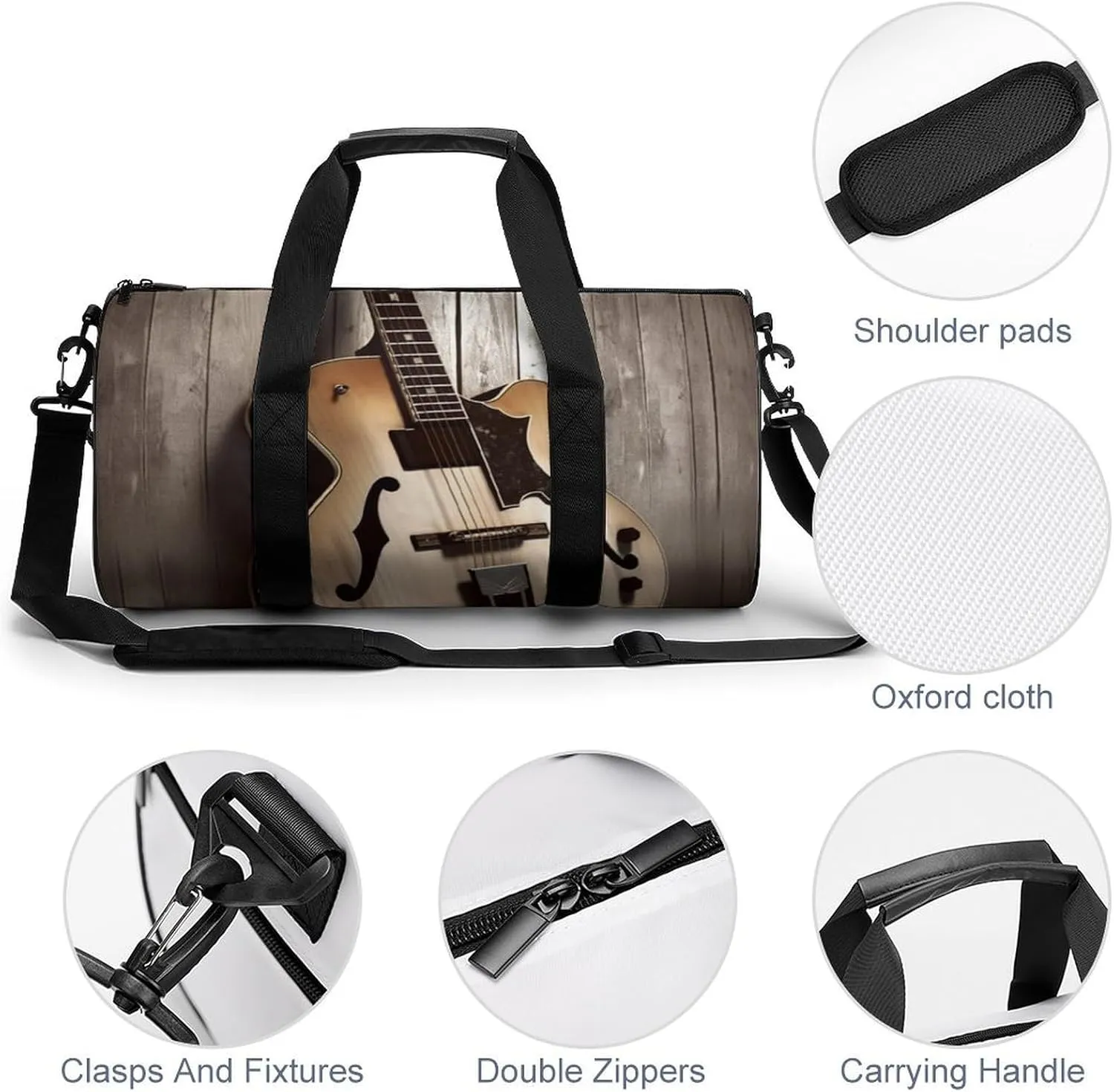 Gym Bag Guitar Pictures Duffel Bag for Men Women Overnight Bag with Shoe Compartment Workout Bags